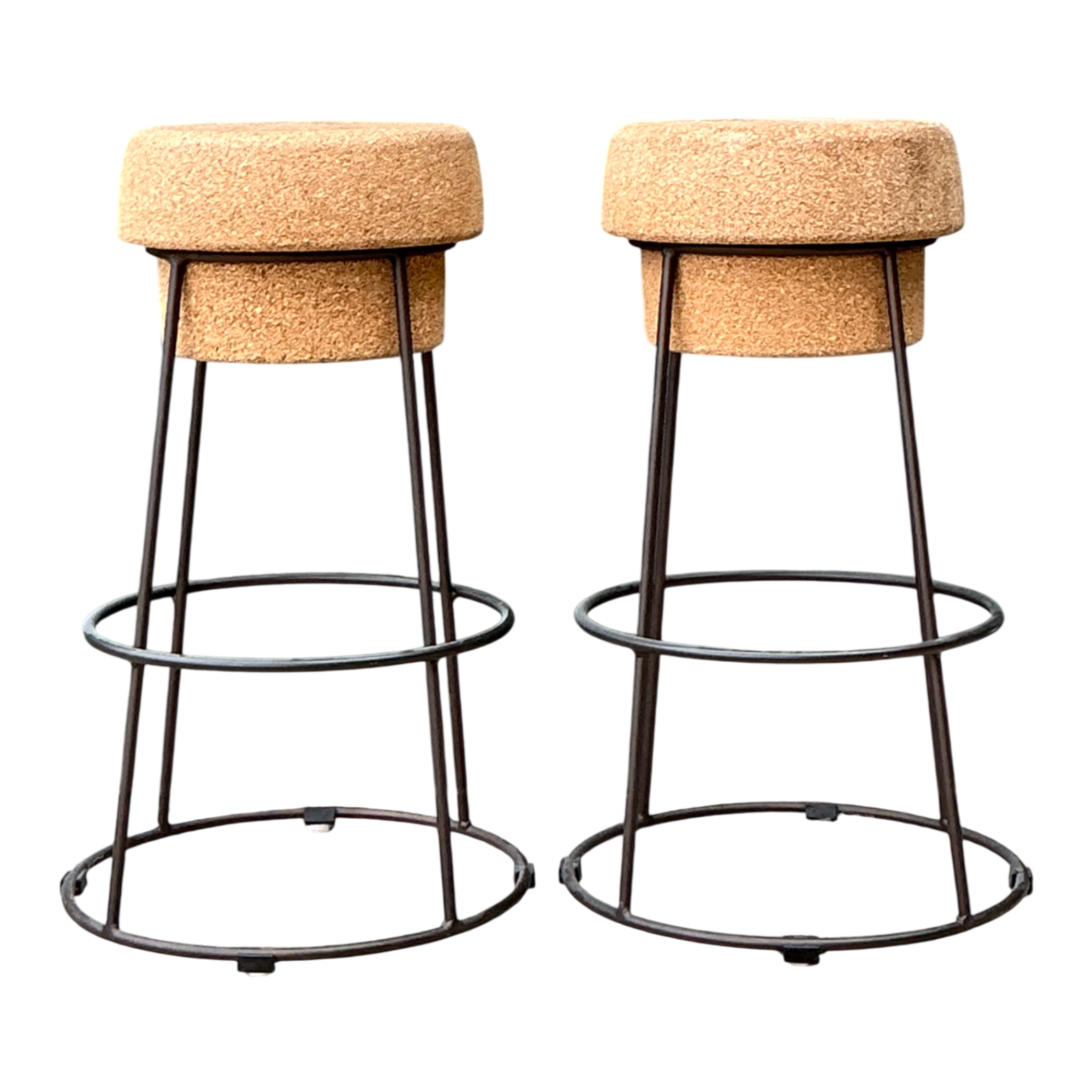 Vintage Cork and Metal Bar Stools - A Pair