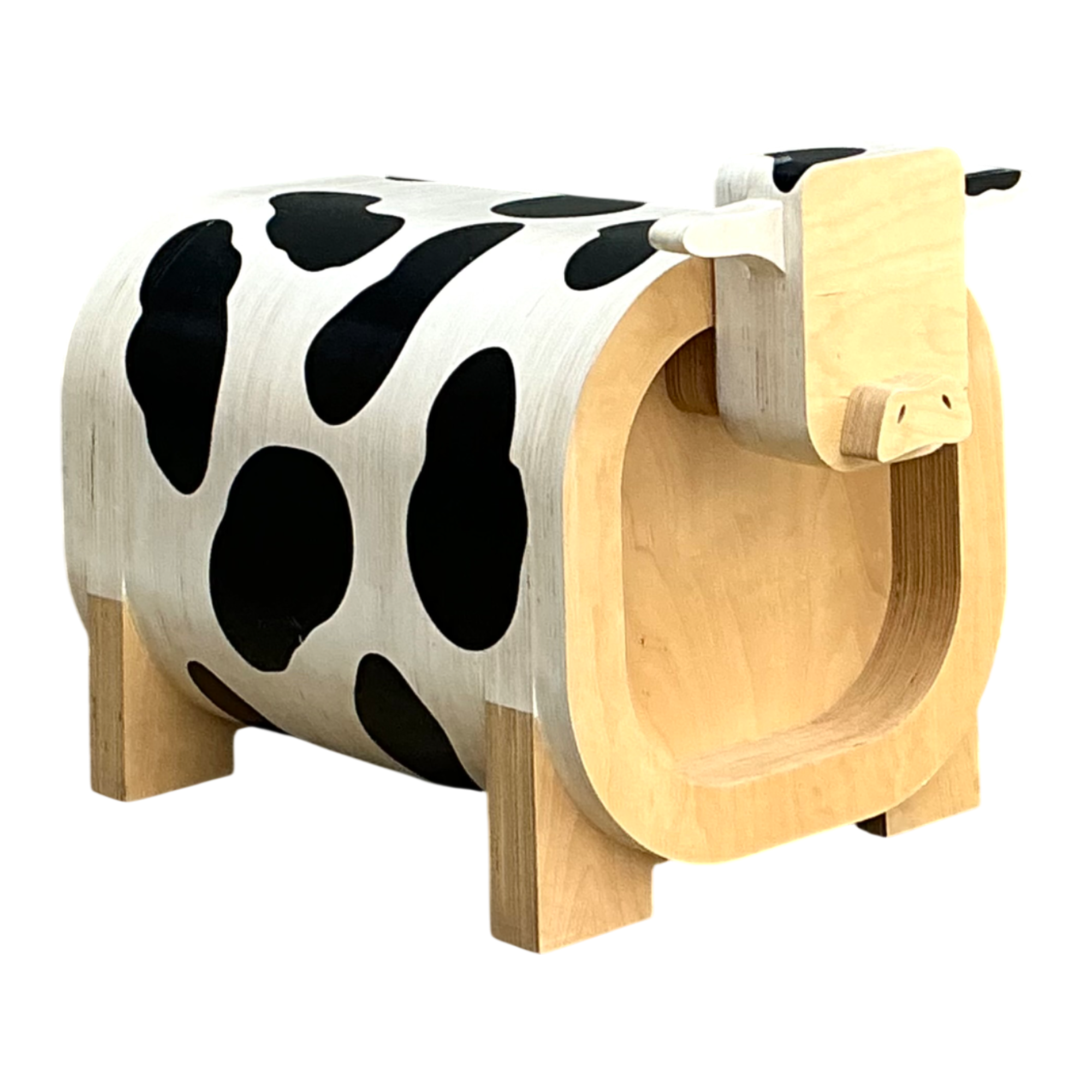 Vintage Sculptural Wood Cow Low Stool
