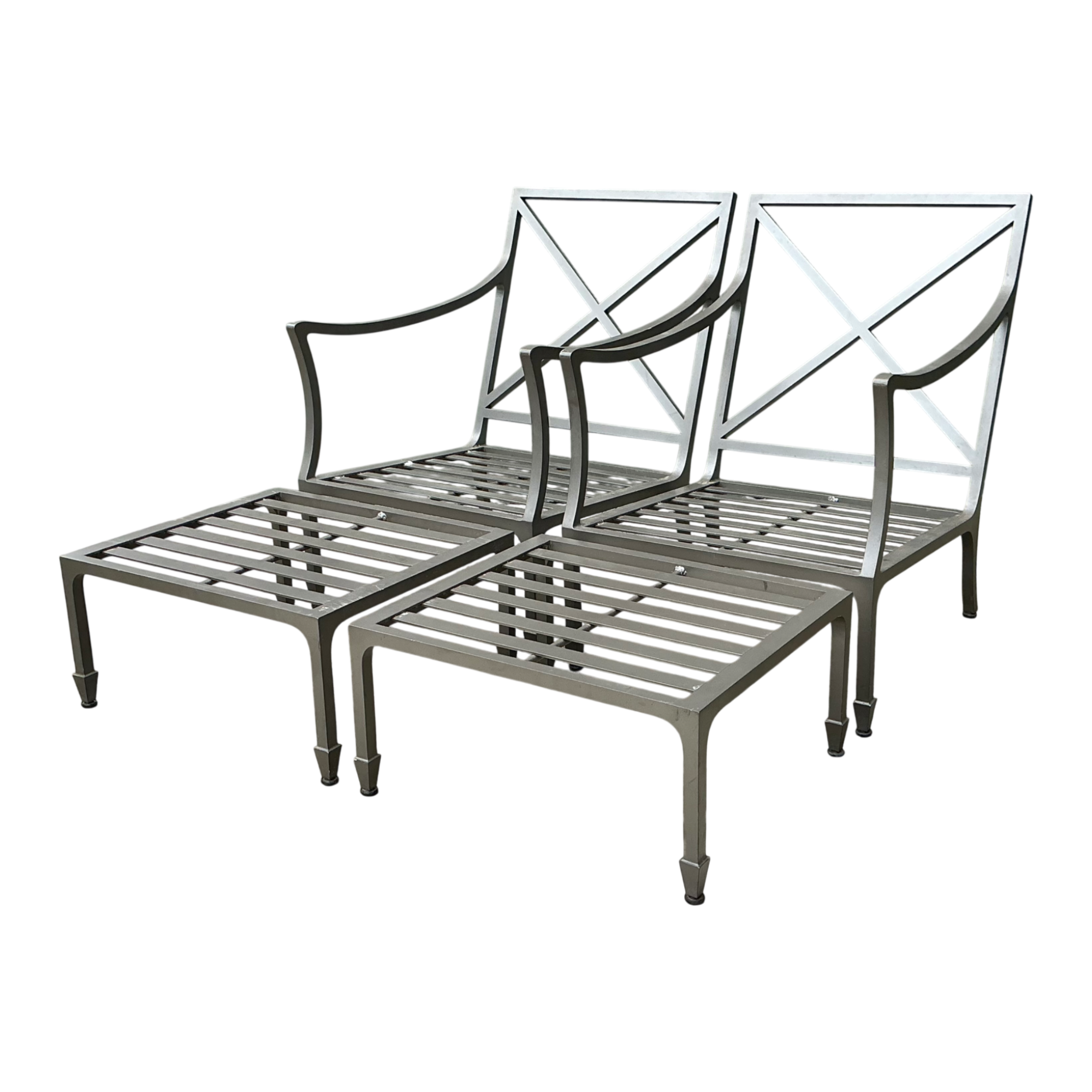 Vintage McKinnon And Harris Cast Aluminum Chairs With Ottomans - A Pair