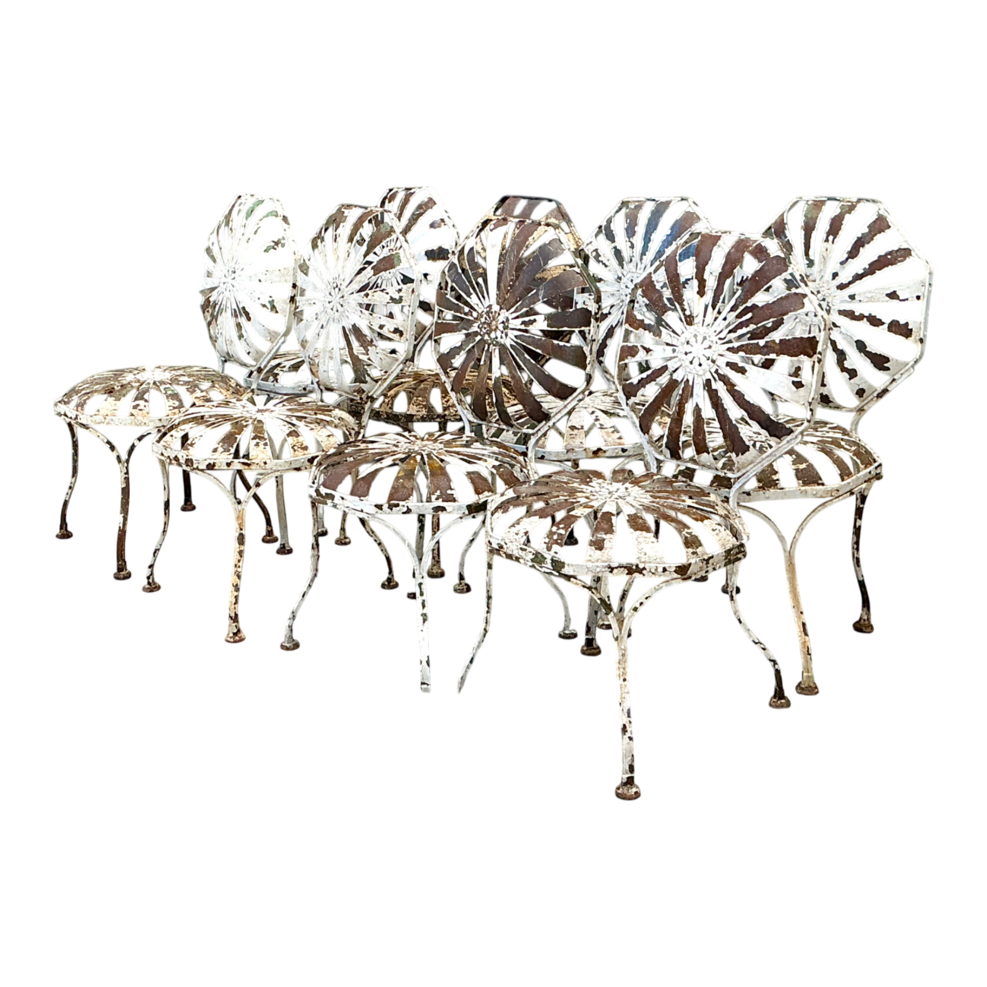 Vintage Francois Carre Sunburst Garden Chairs - Set of Eight