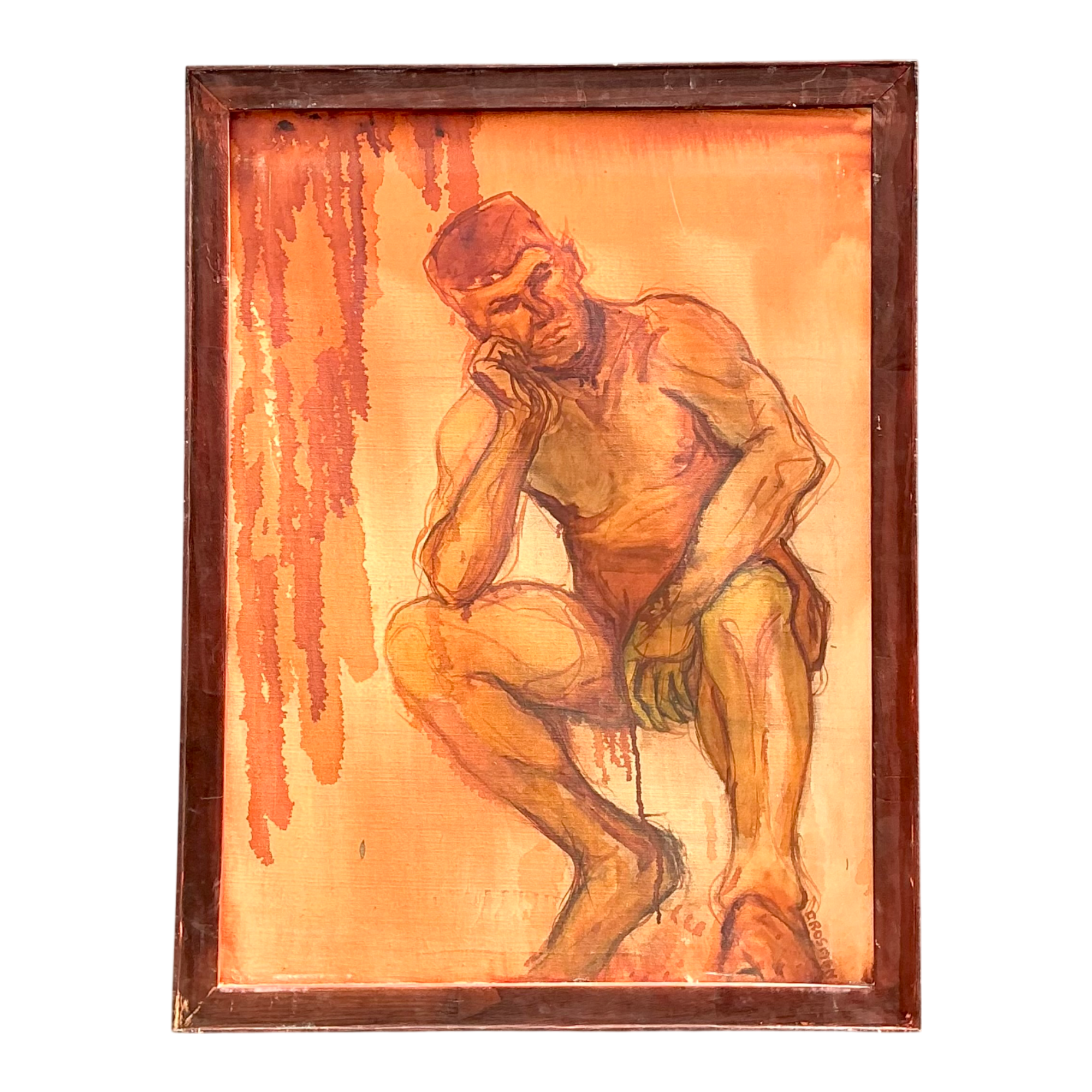 Vintage Figurative Oil Painting on Canvas