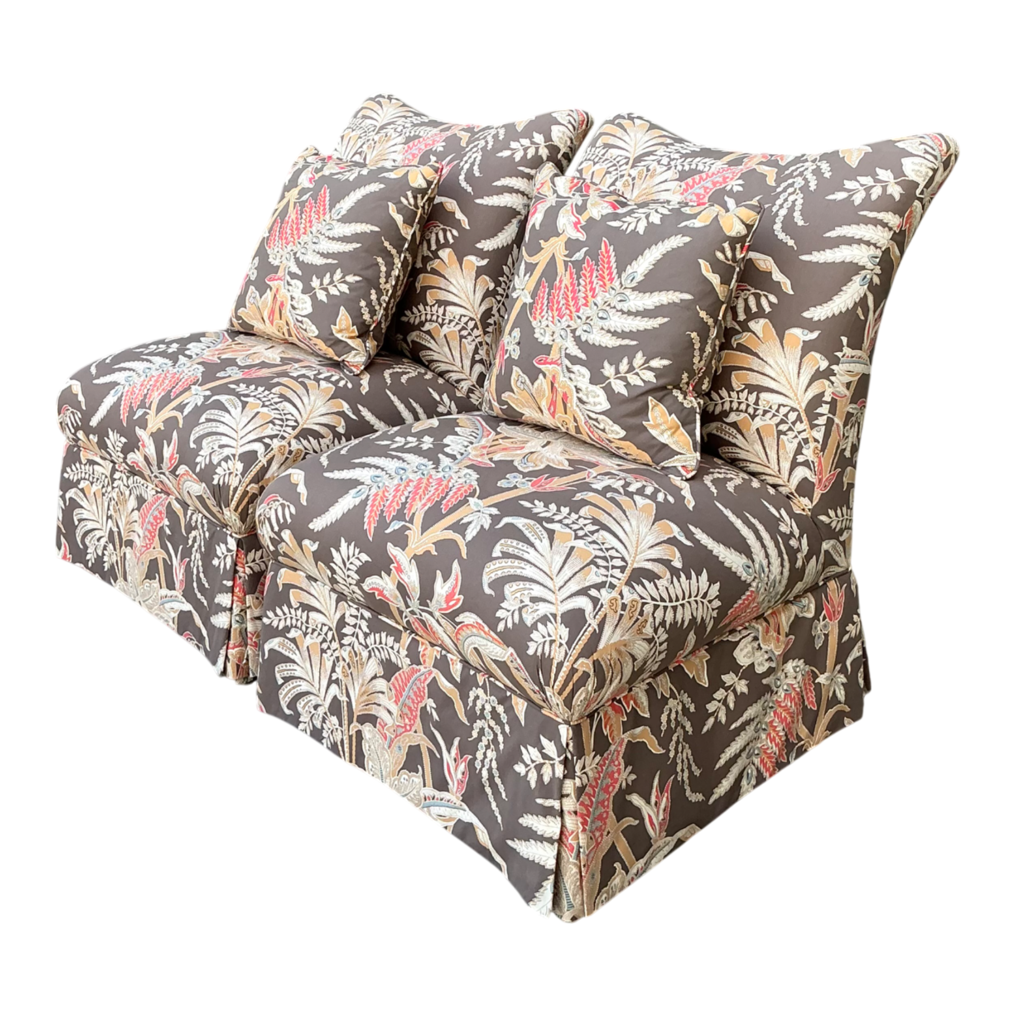 Brunschwig And Fils “Seychelles” Cotton Print Slipper Chairs