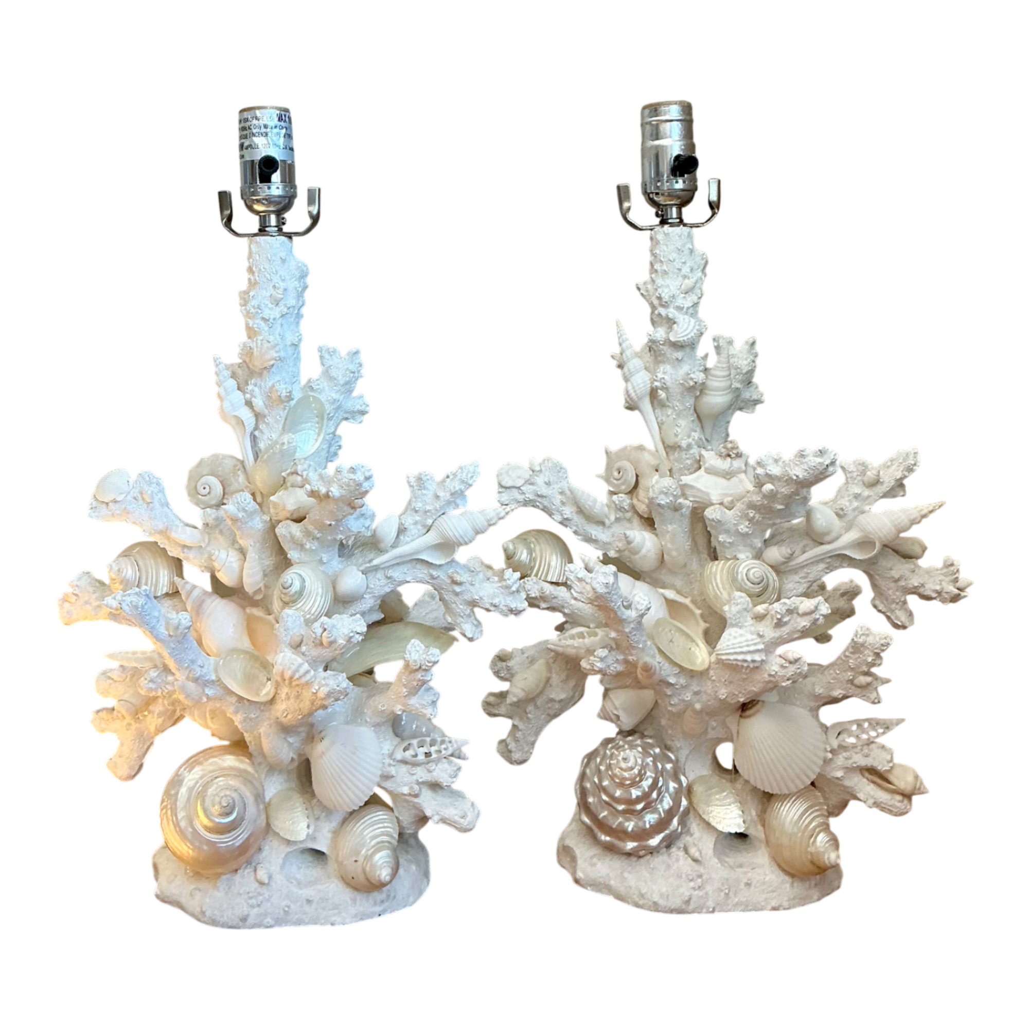 Pair of Vintage Shell and Plaster Faux Coral Table Lamps