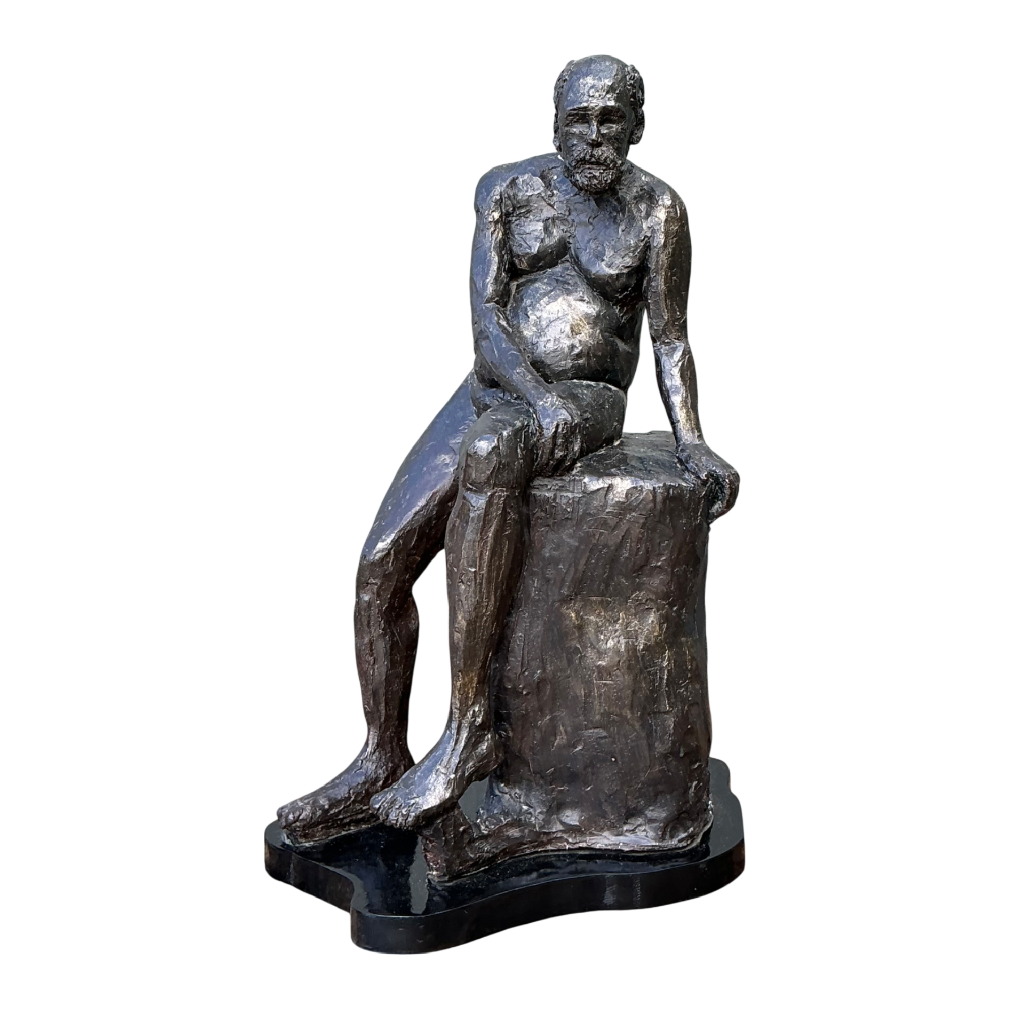 Vintage Bronzed Terracotta Seated Male Sculpture