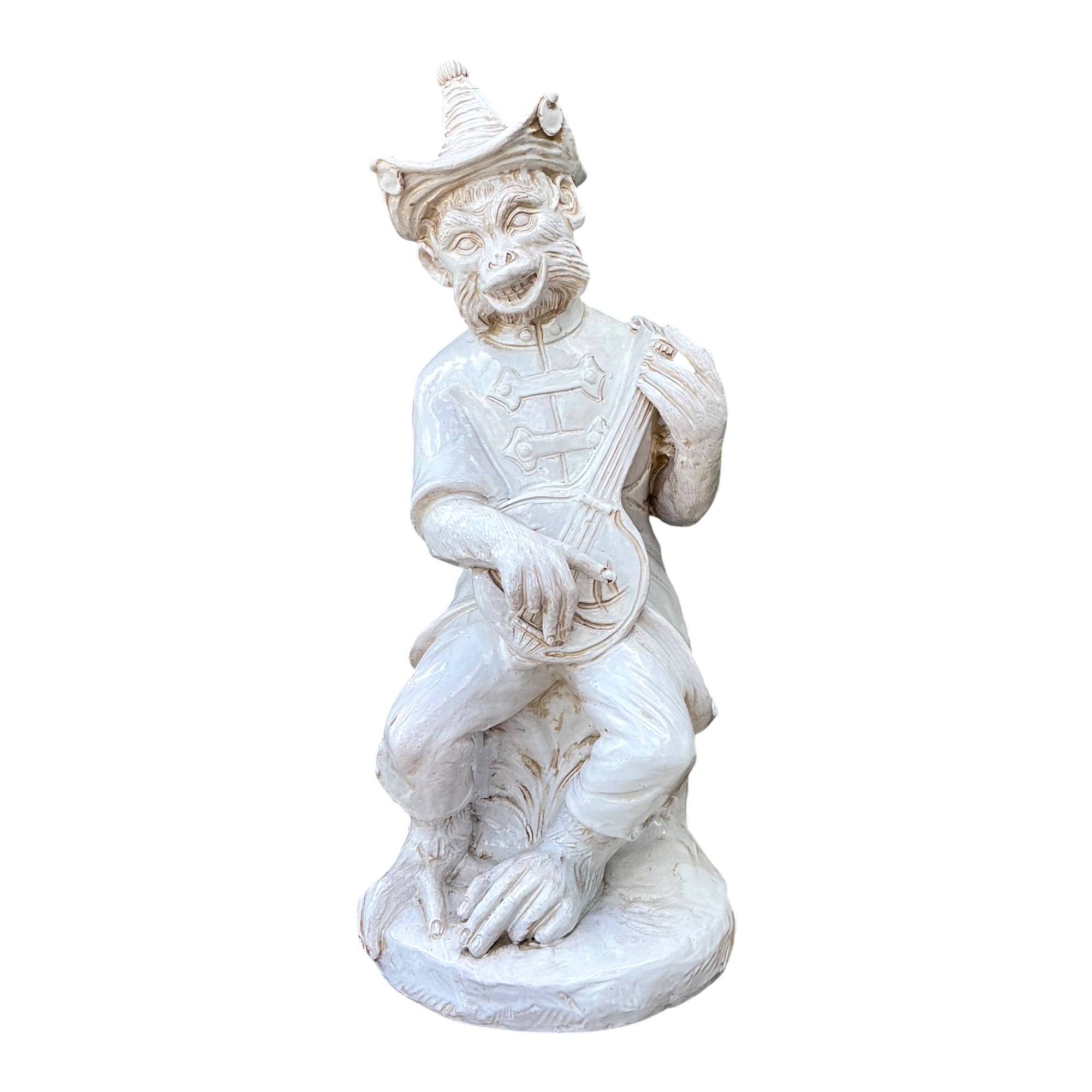 Vintage White Ceramic Monkey Musician Figure
