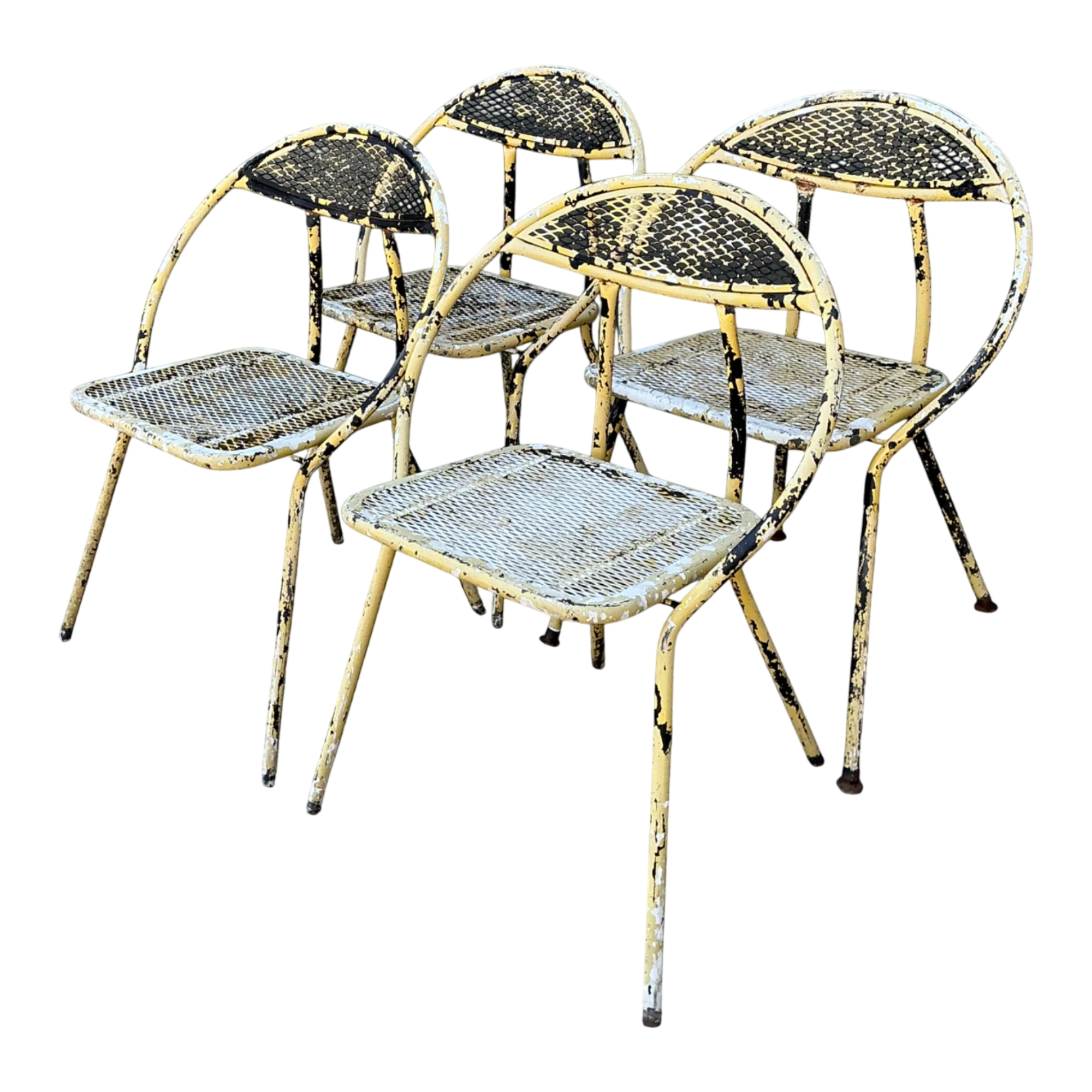 Vintage MCM Hoop Folding Wrought Iron Table And Chairs