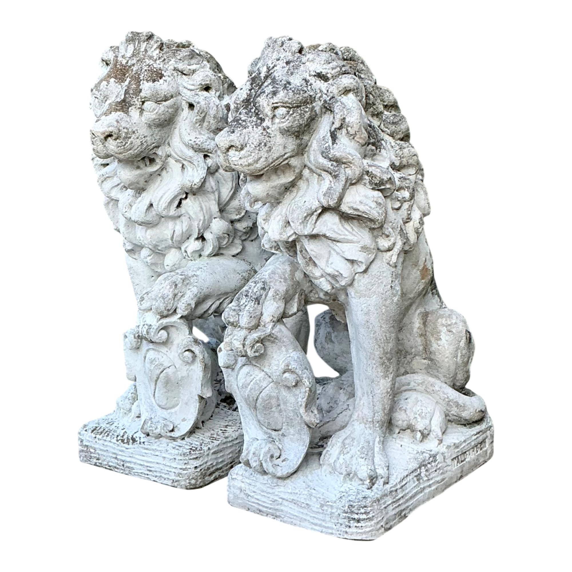 Vintage Italian Cast Cement Lion Statues - A Pair