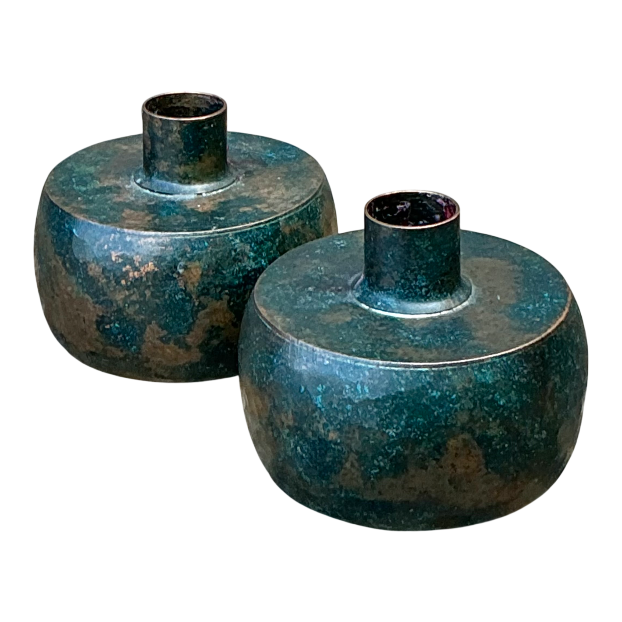 Vintage Patinated Metal Vases - Pair