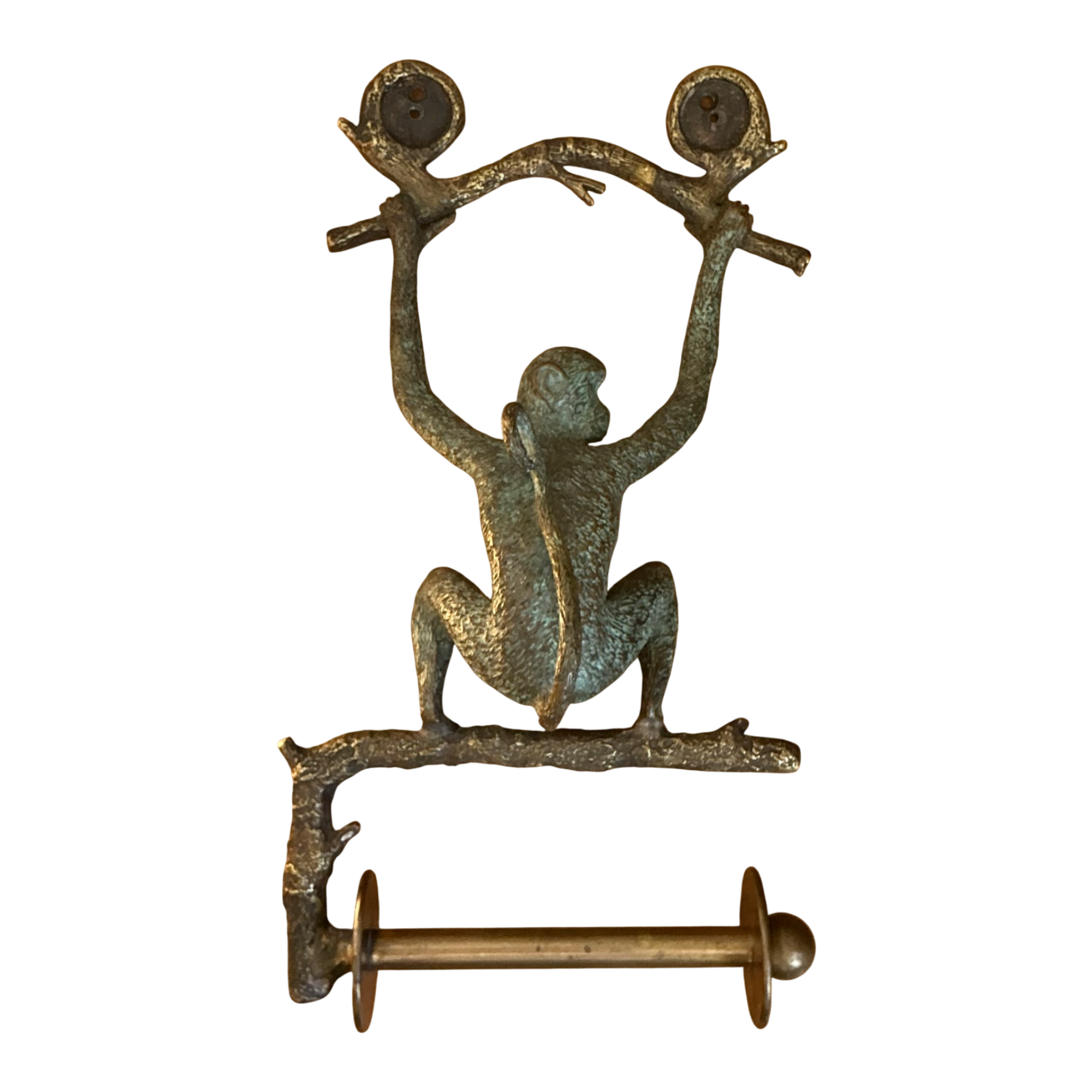 Vintage Patinated Metal Monkey Toilet Paper Holder