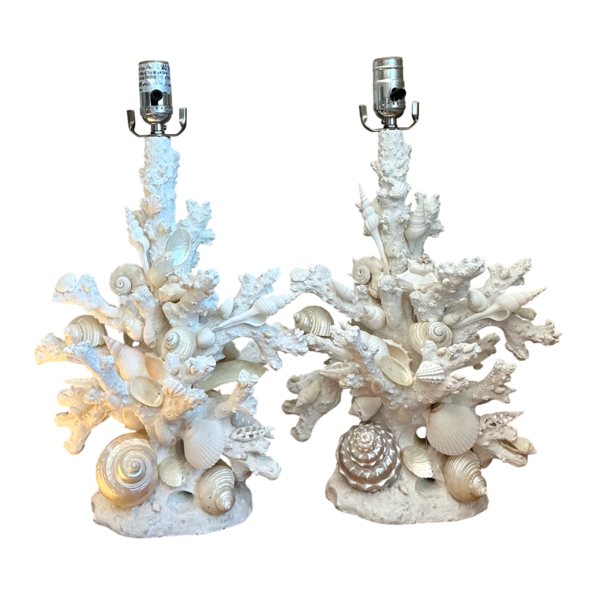 Vintage Shell Encrusted Faux Coral Table Lamps - Pair