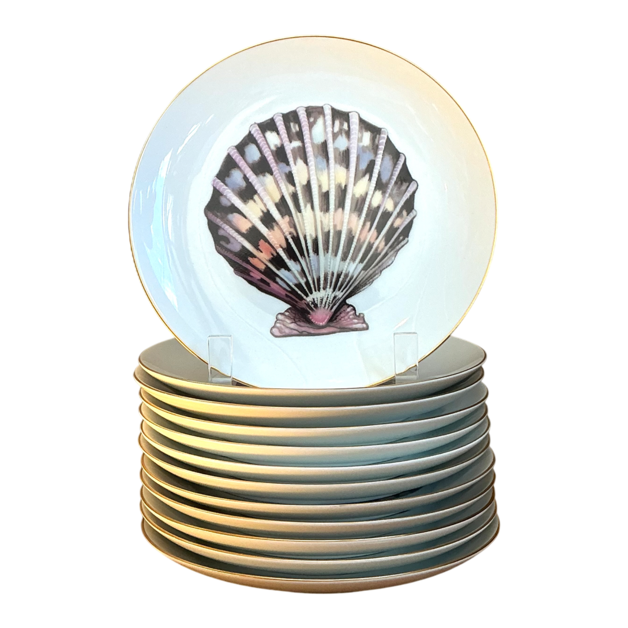 Vintage Fitz And Floyd Shell Motif Ceramic Plates - Set of Twelve