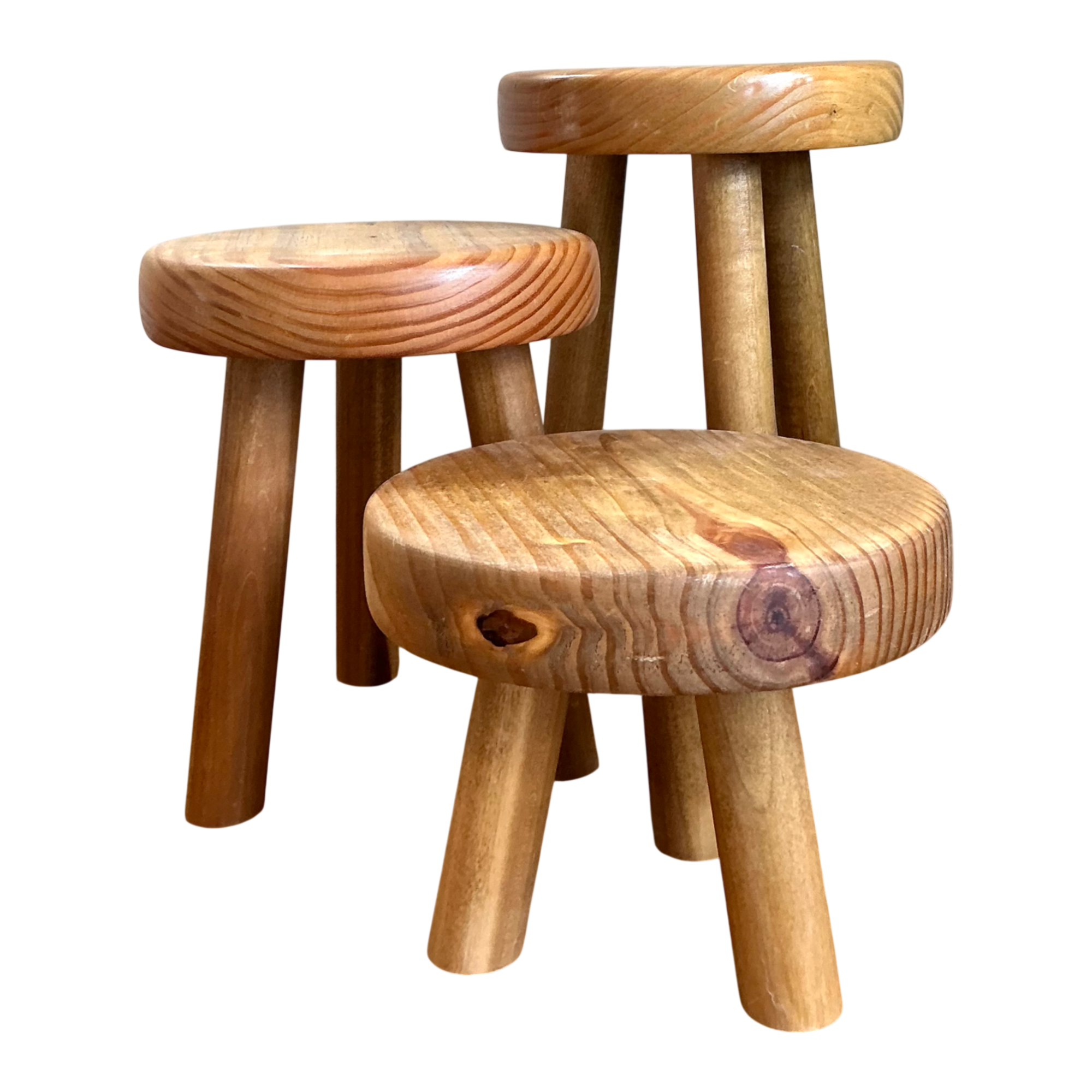 Vintage Wood Tripod Stools - Set of Three