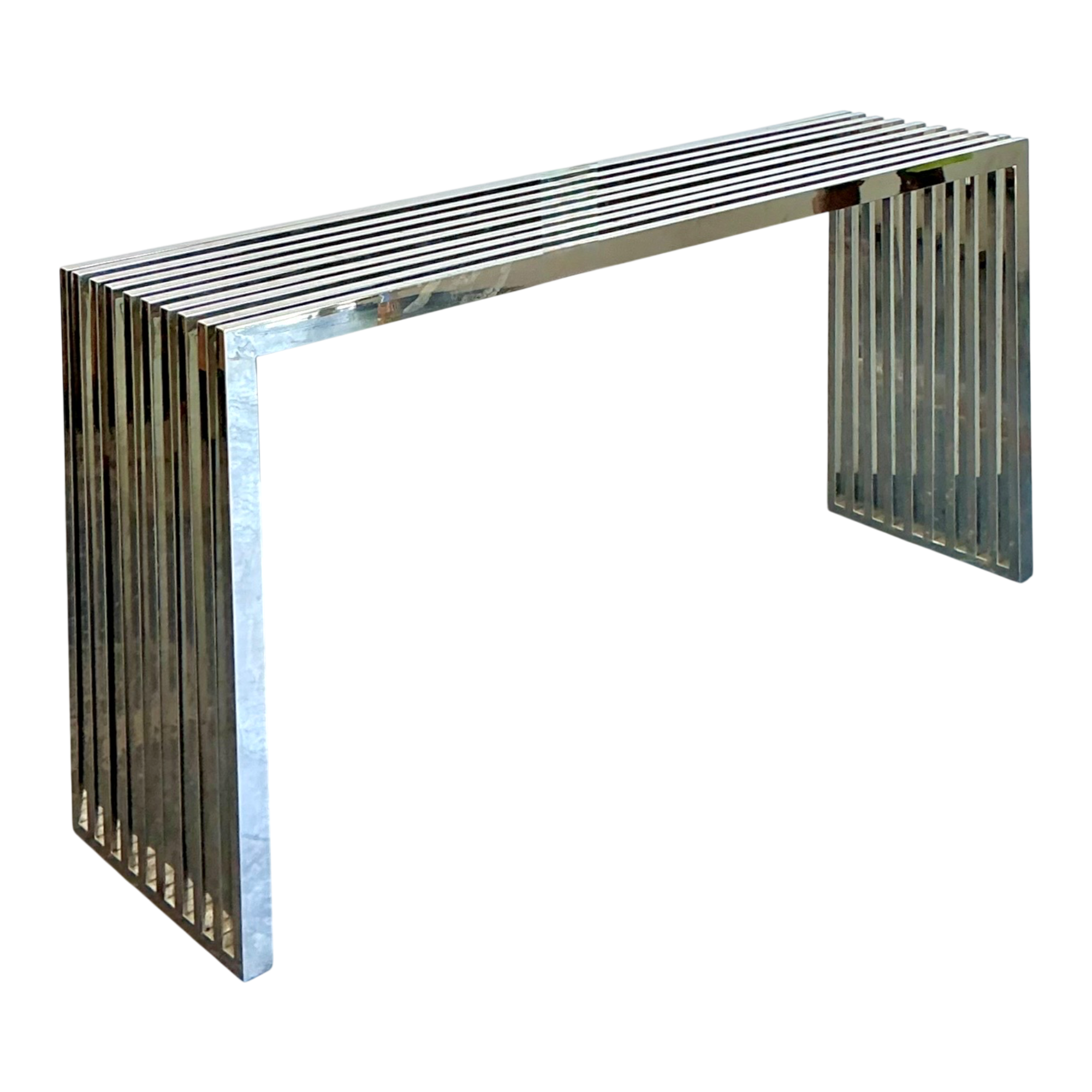 Vintage Chrome Slat Console Table After Ralph Lauren