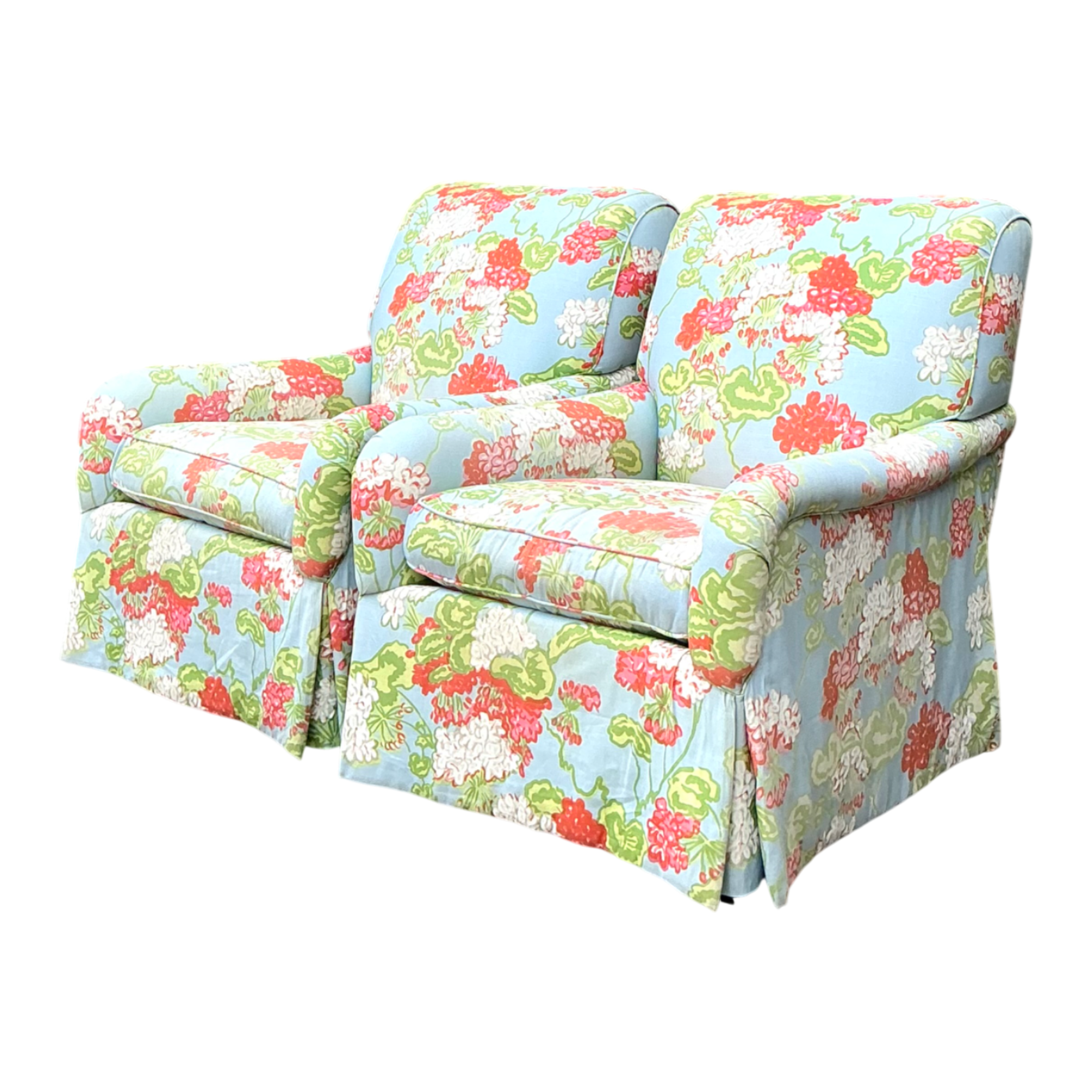 Vintage Floral Upholstered Armchairs - Pair