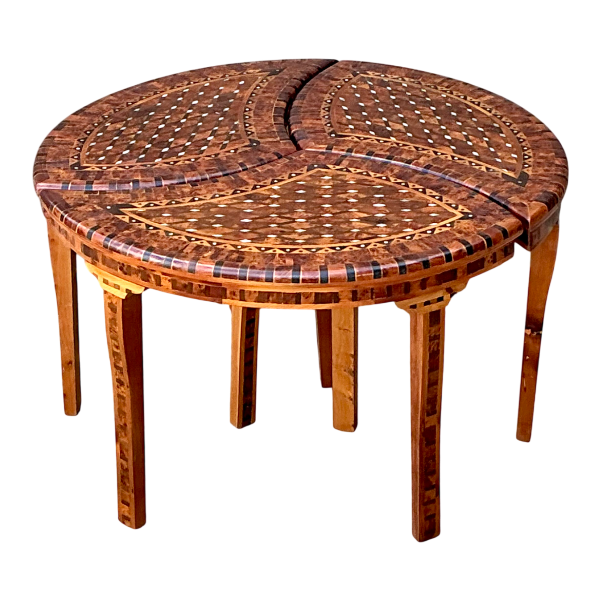 Vintage Geometric Inlaid Wood Coffee Table