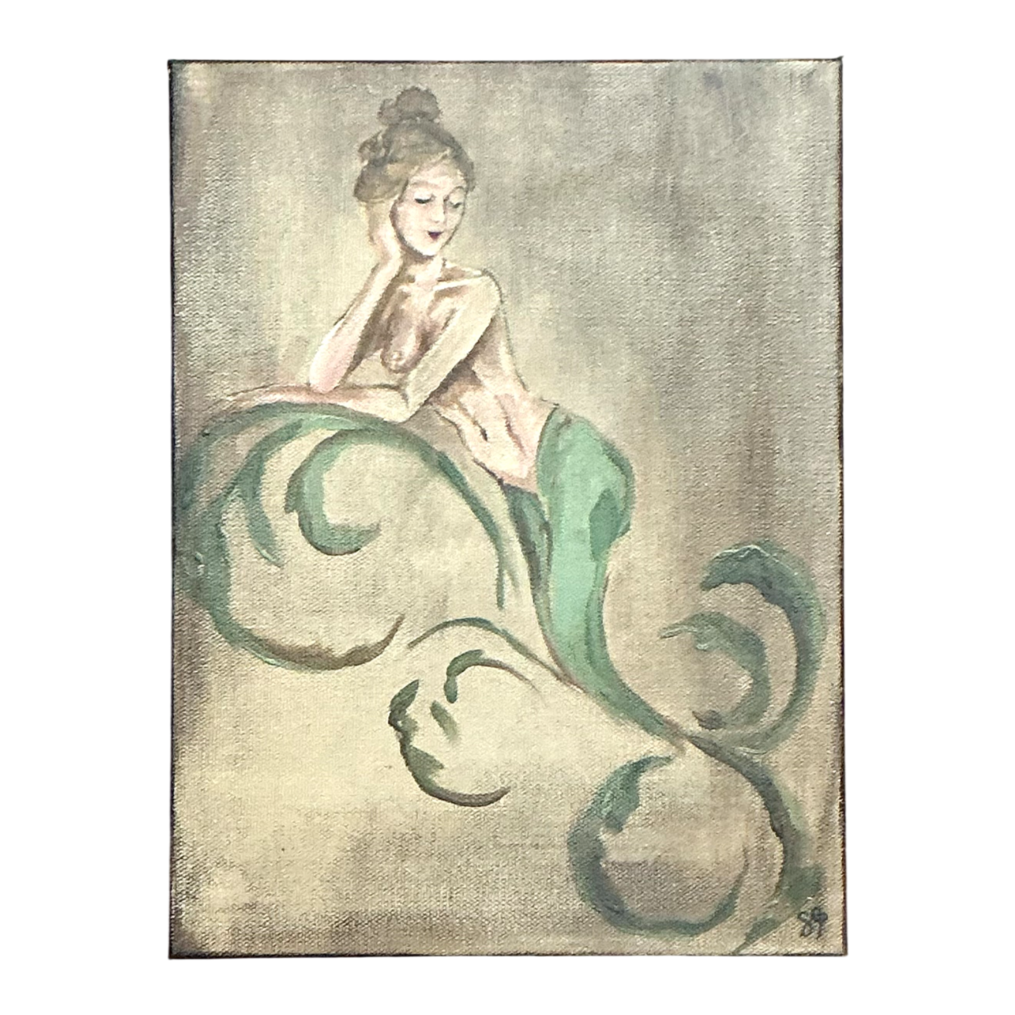 Vintage Oil Painting of Mermaid on Canvas