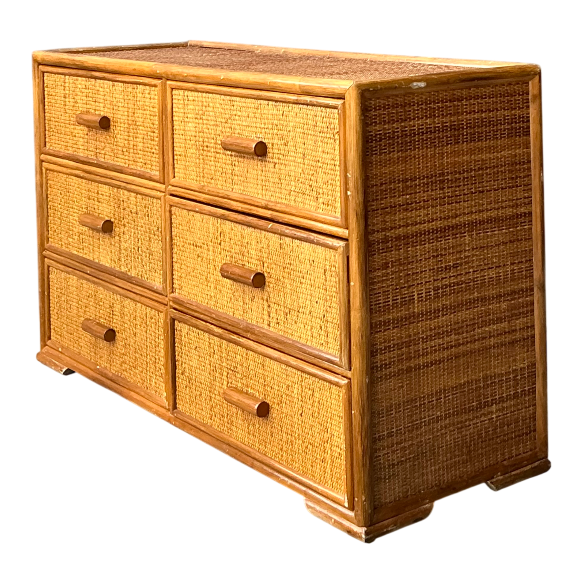 Vintage Six-Drawer Rattan Dresser