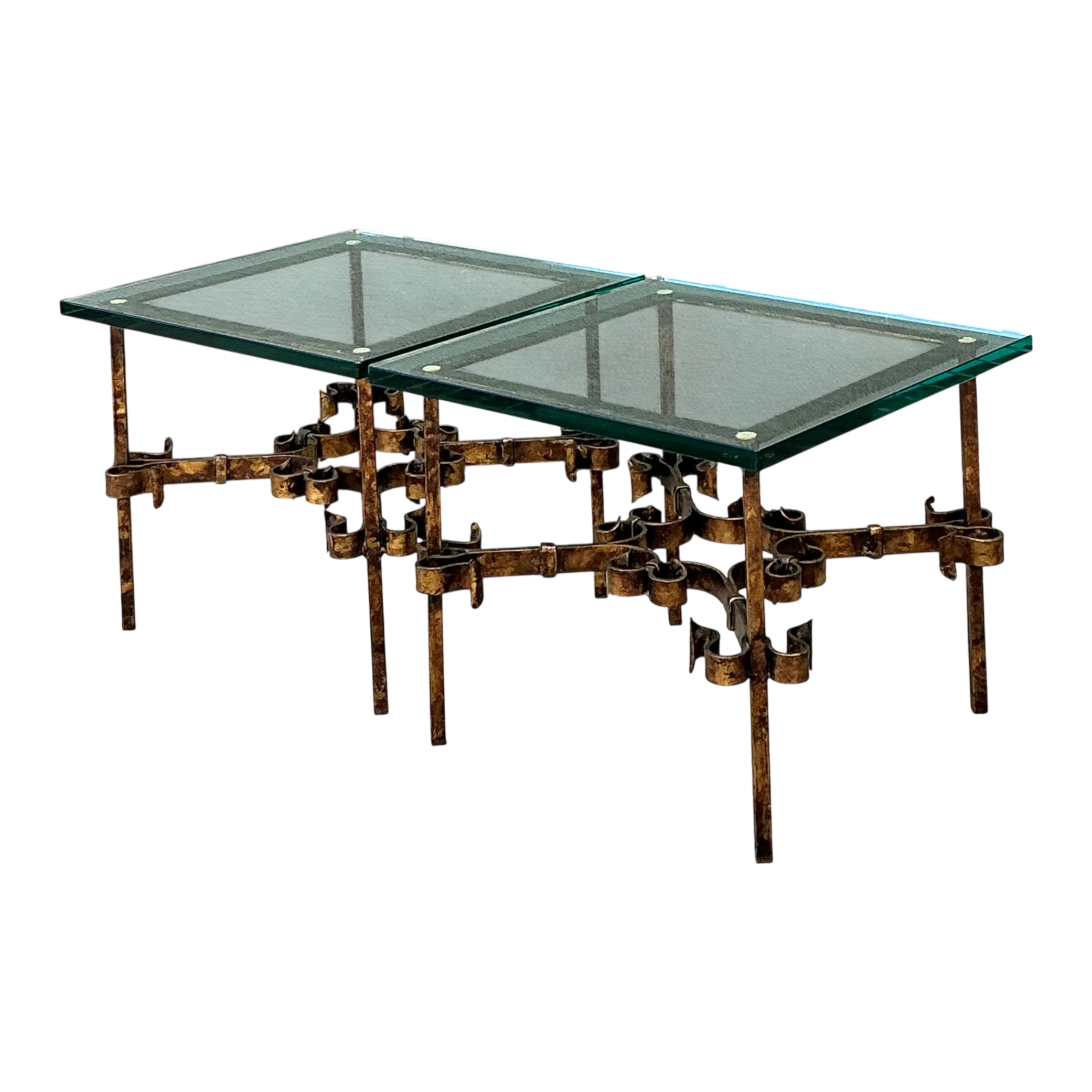 Vintage Brutalist Glass and Metal Side Tables - Pair