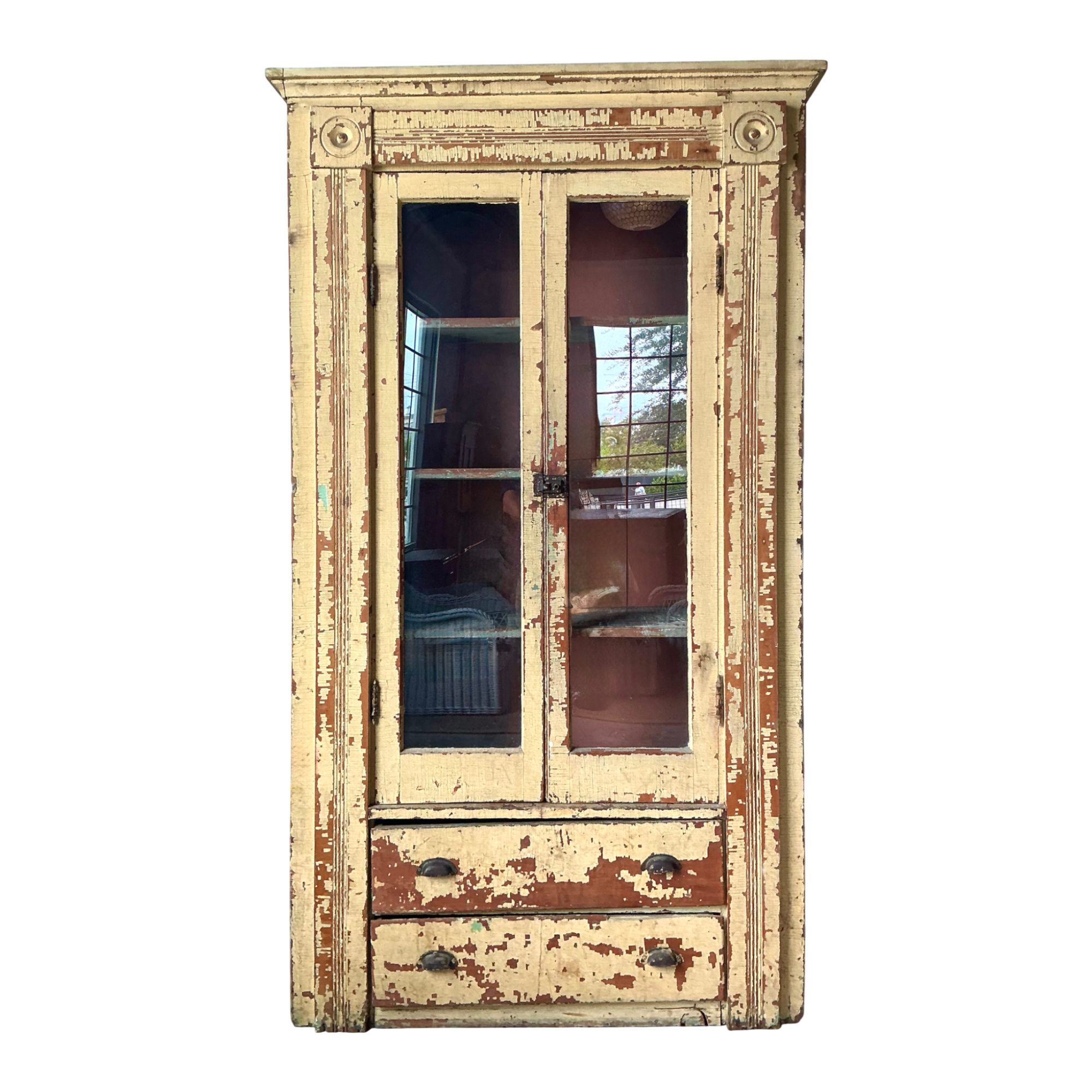 Vintage Distressed Wood and Glass Cabinet