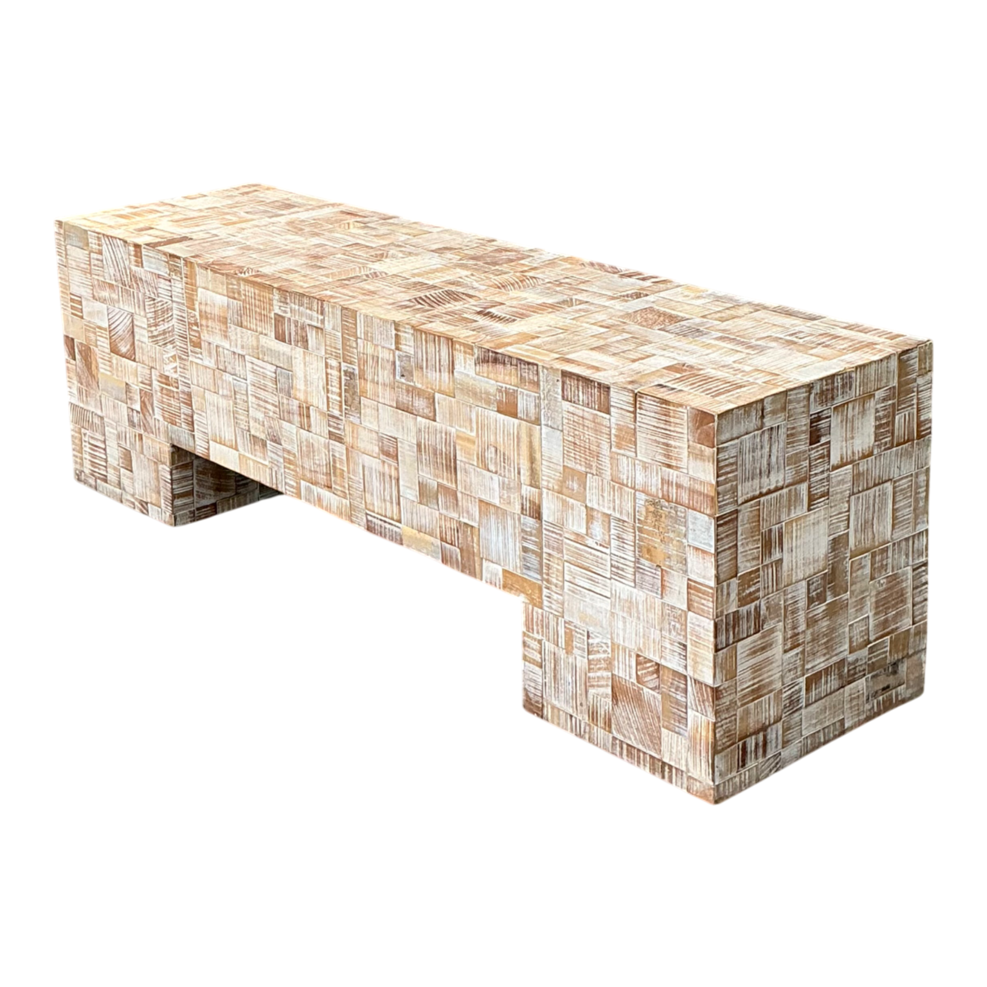 Vintage Geometric Patterned Wood Bench