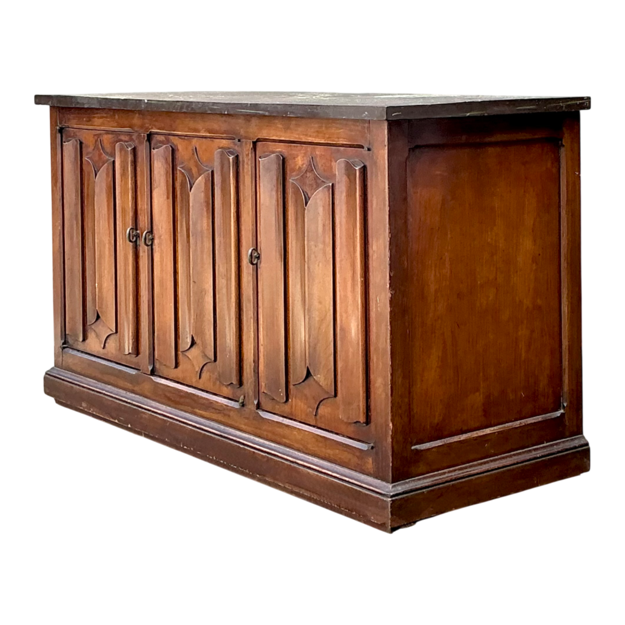 Vintage Carved Walnut Credenza with Slate Top
