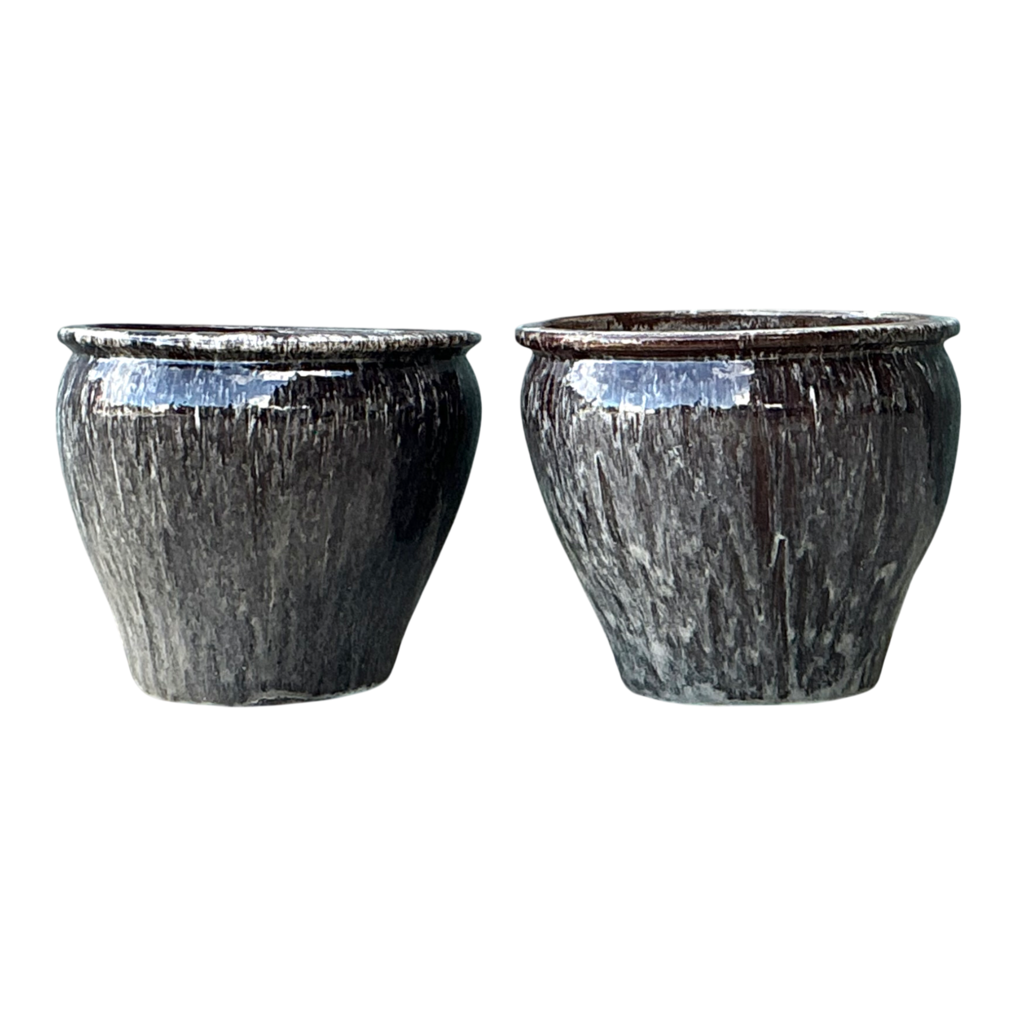 Vintage Glazed Ceramic Planters - Pair