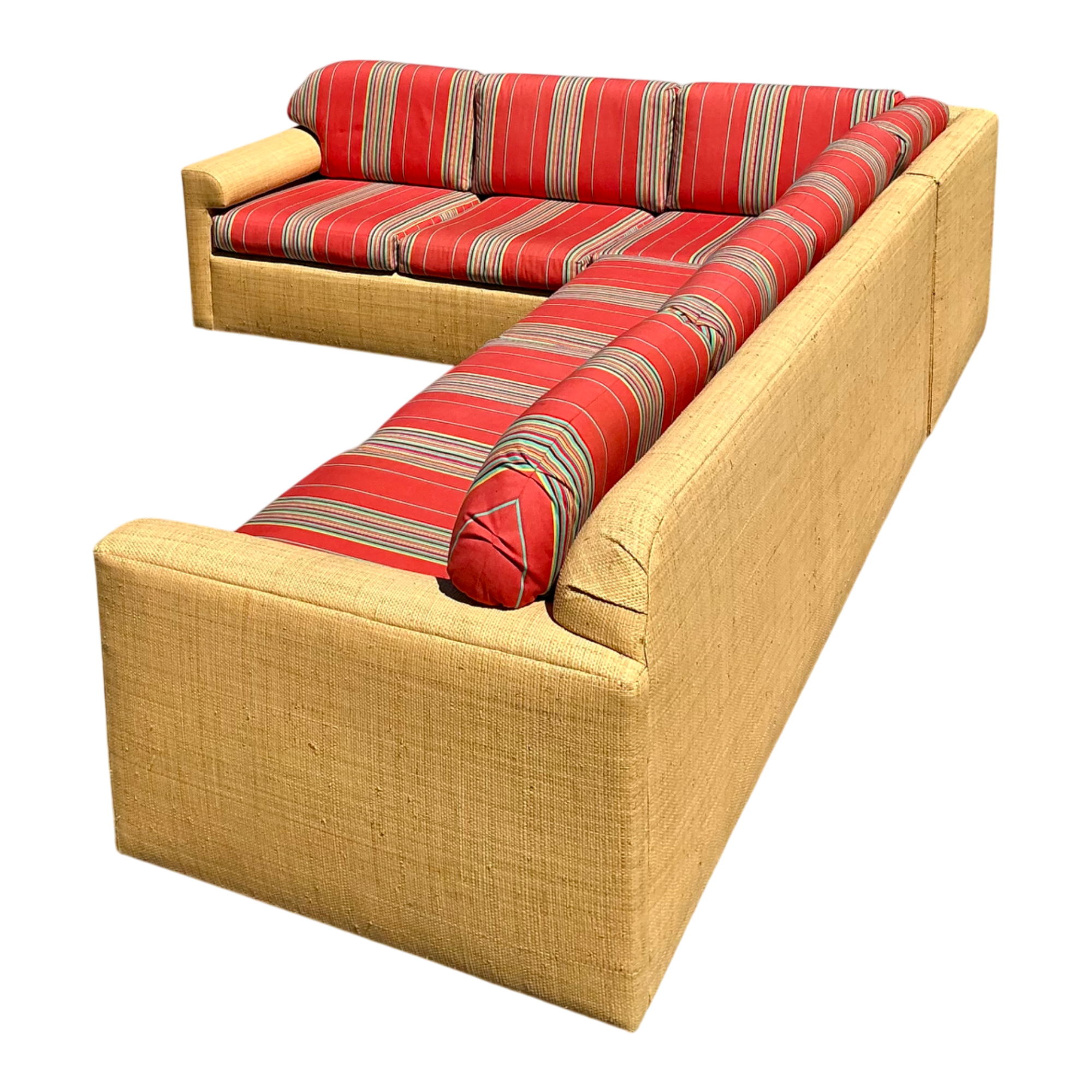 Vintage Fabric and Seagrass Sectional Sofa