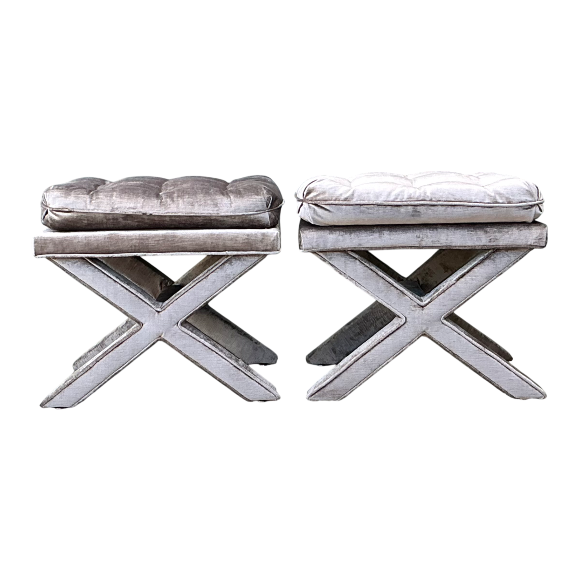 Vintage Tufted Velvet X Benches - A Pair