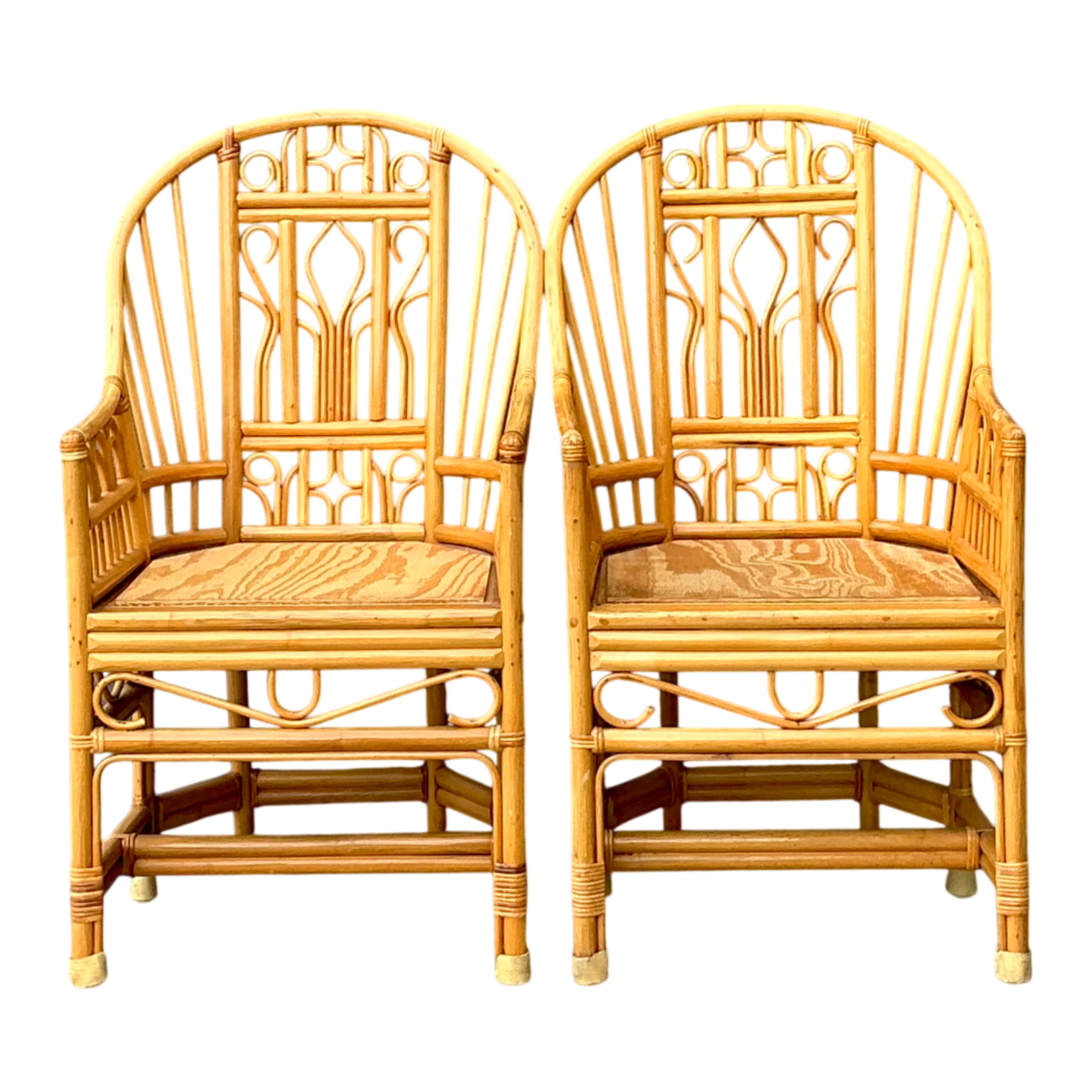 Vintage Rattan Brighton Pavillion High Back Rattan Chairs - A Pair