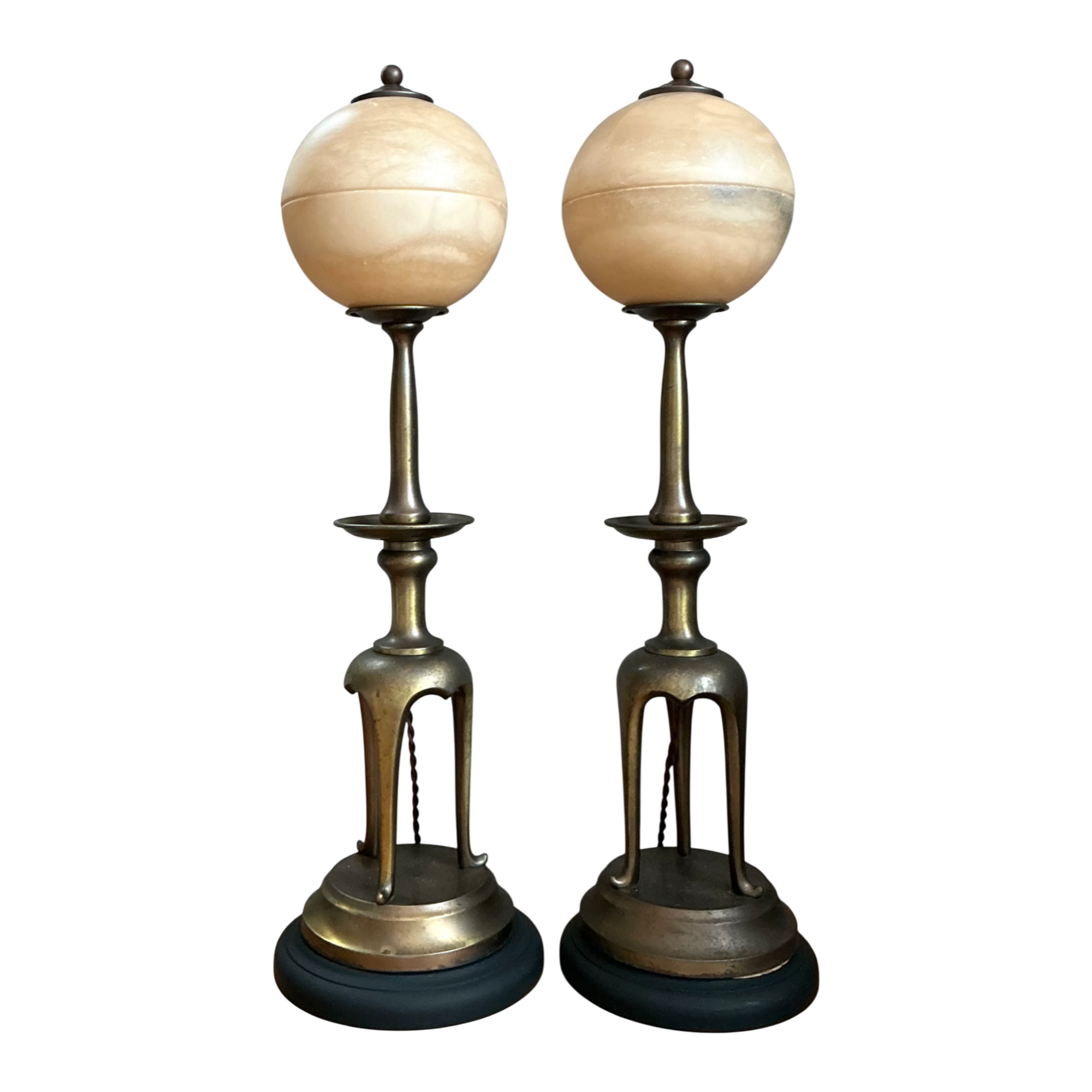 Vintage Brass and Alabaster Table Lamps - Pair