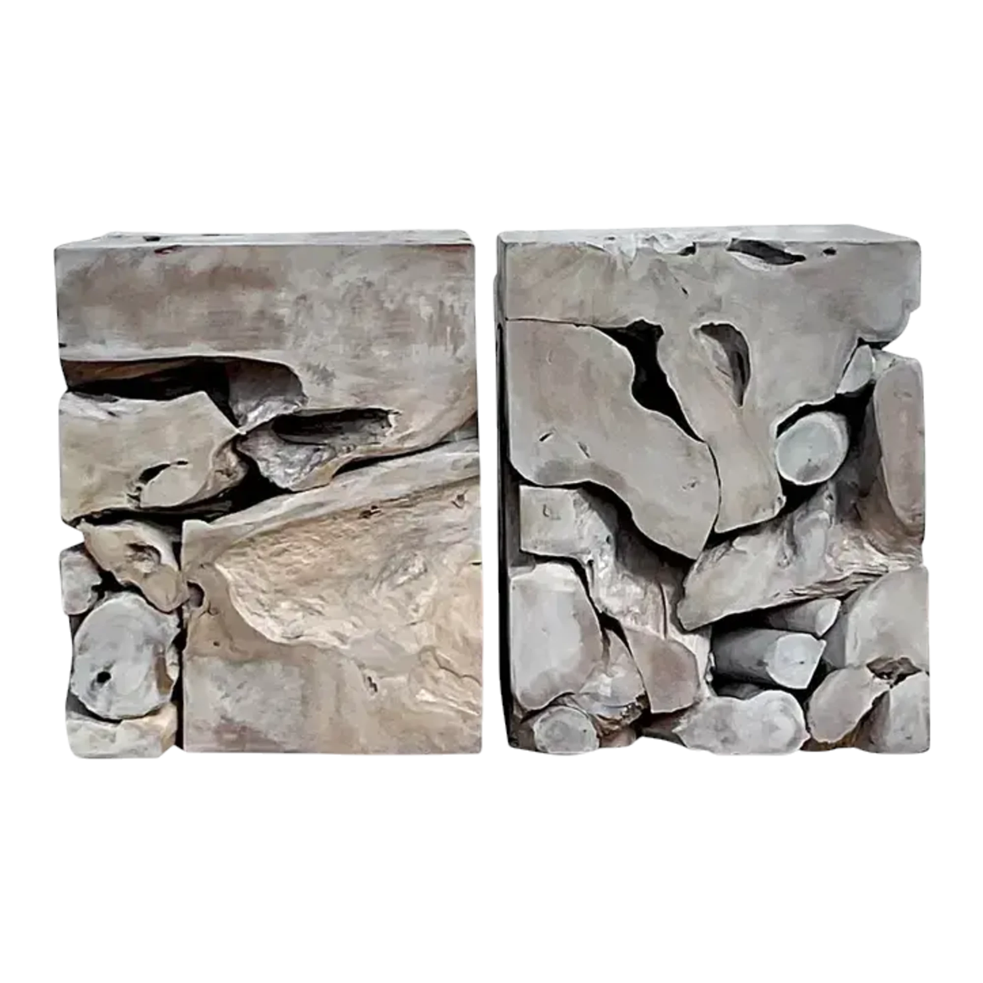 Boho Wood Puzzle Side Tables - a Pair