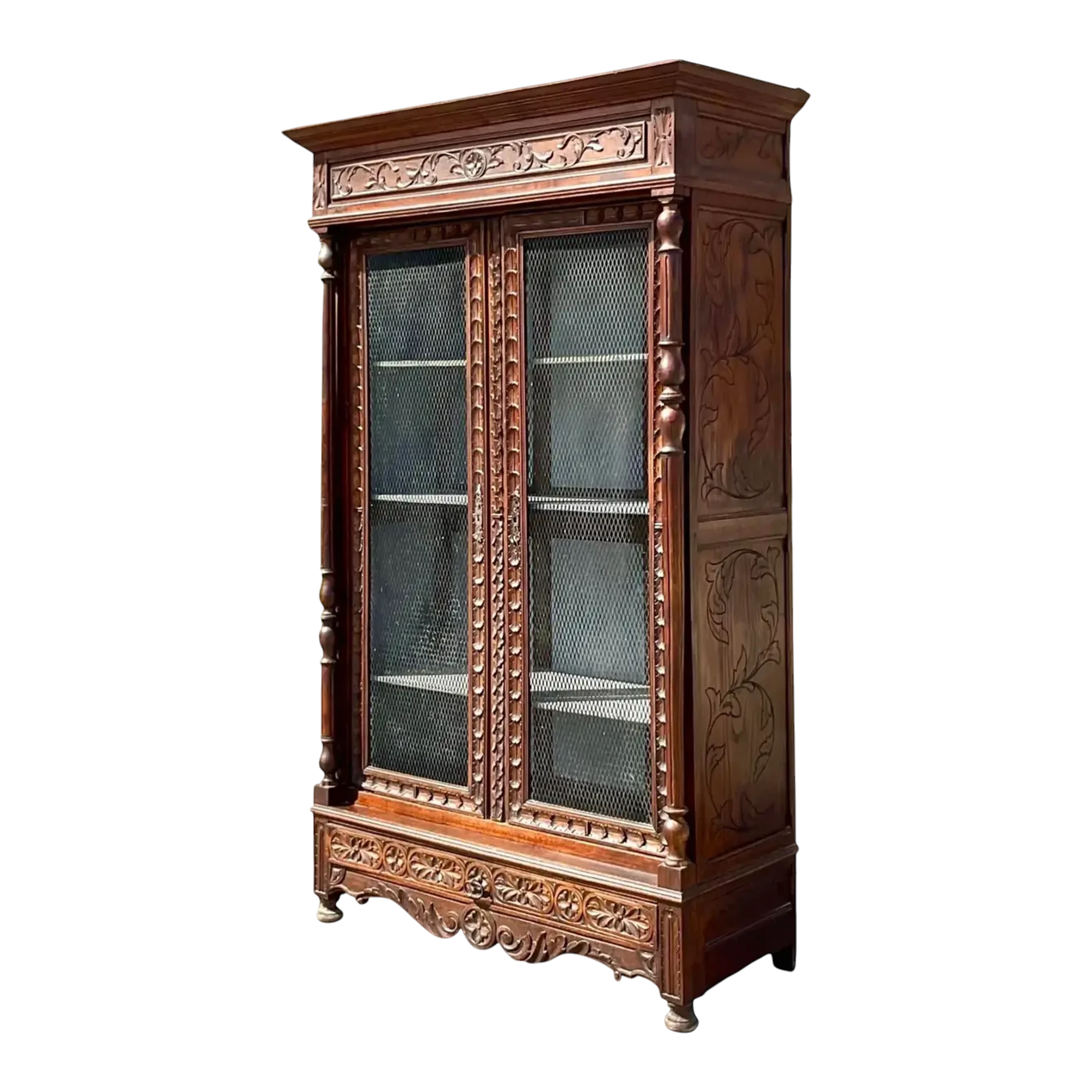Early 20th Century Vintage Boho Carved Display Cabinet