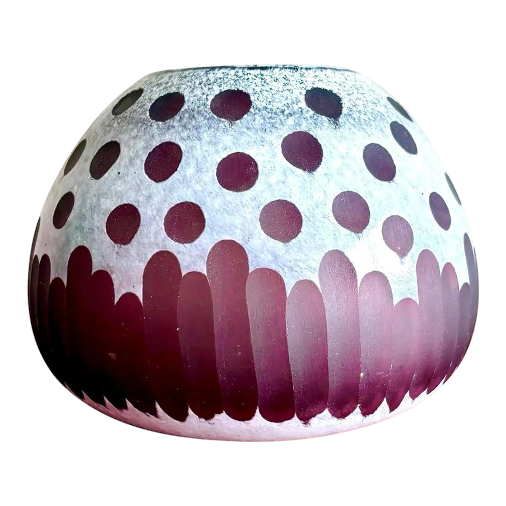 Late 20th Century Boho Art Glass Vase With Frosted Dot & Stripe Design