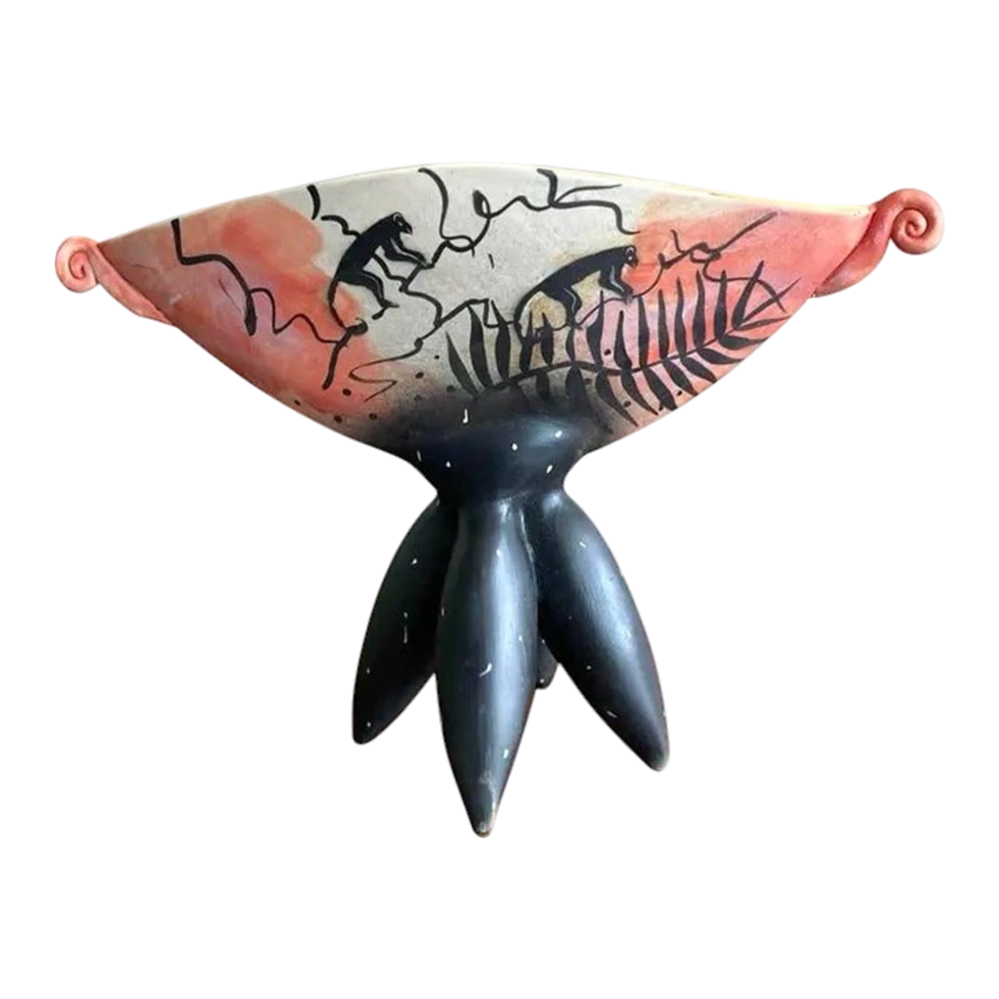 Late 20th Century Boho Hand-Painted Abstract Pedestal Bowl