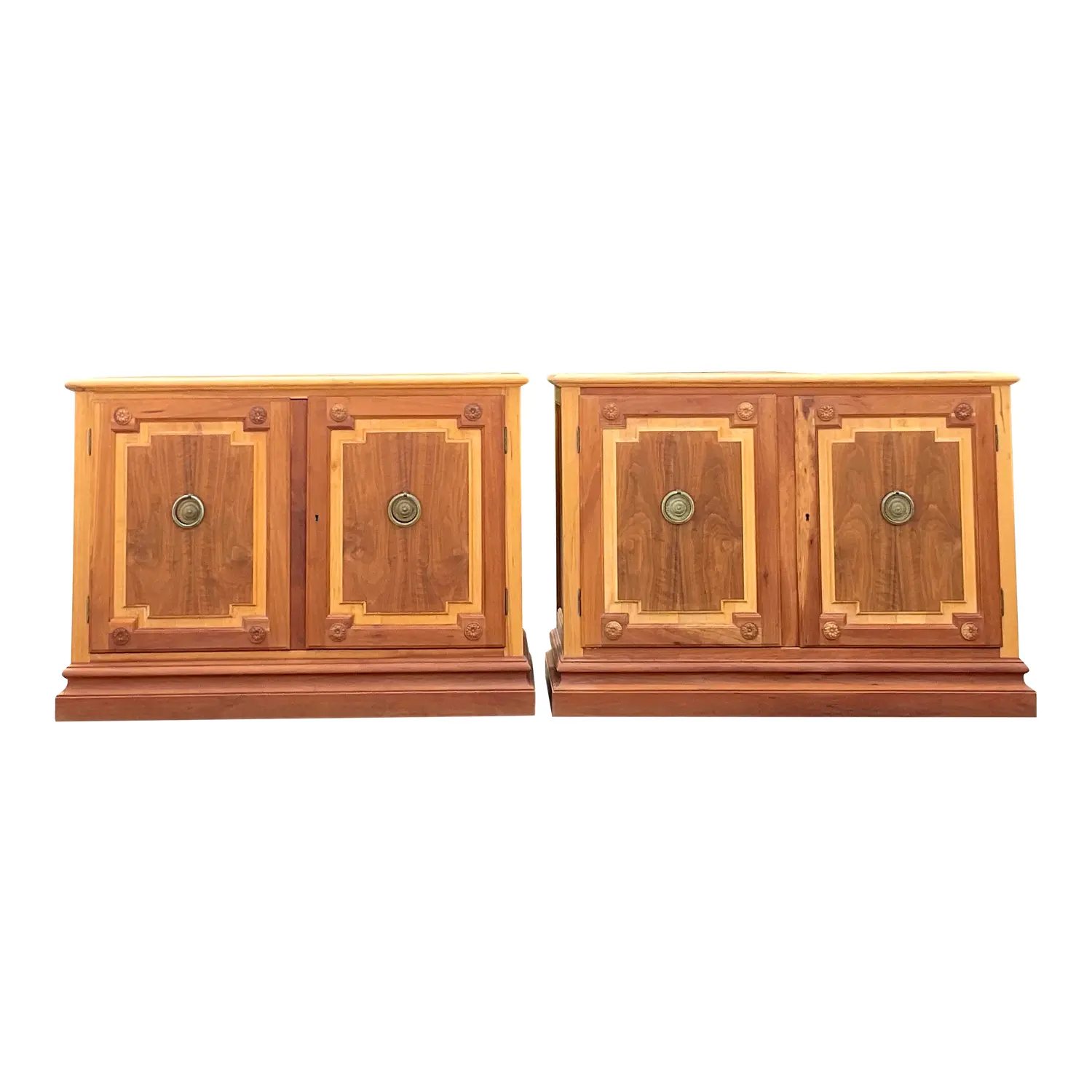 Late 20th Century Vintage Baker Notched Wood Sideboards - a Pair