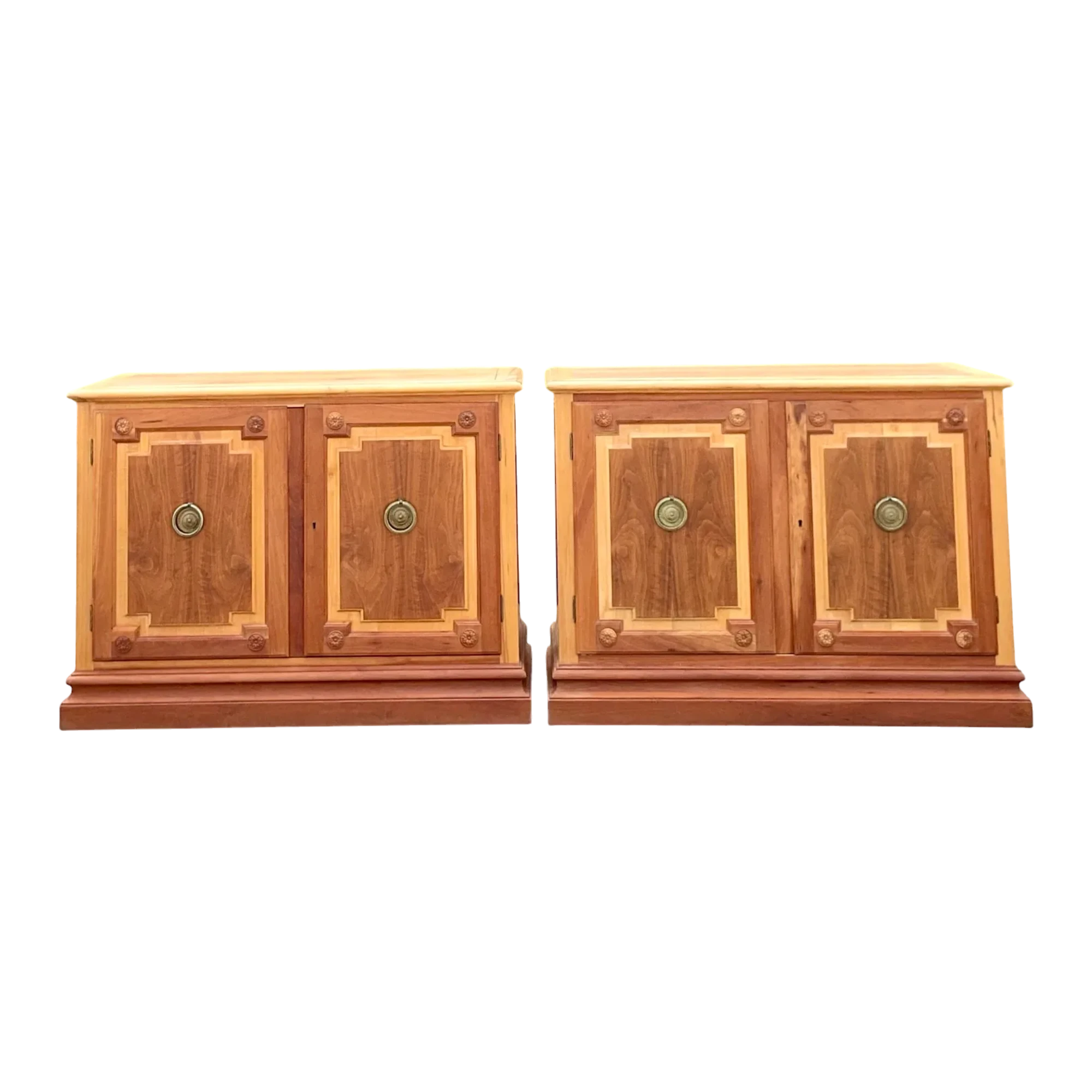 Late 20th Century Vintage Baker Notched Wood Sideboards - a Pair