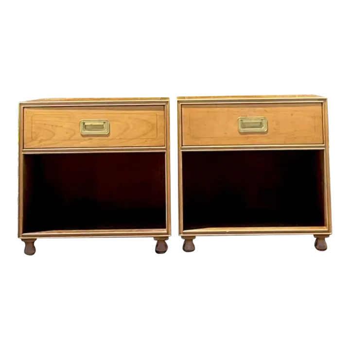 Late 20th Century Vintage Boho Baker Campaign Nightstands - a Pair