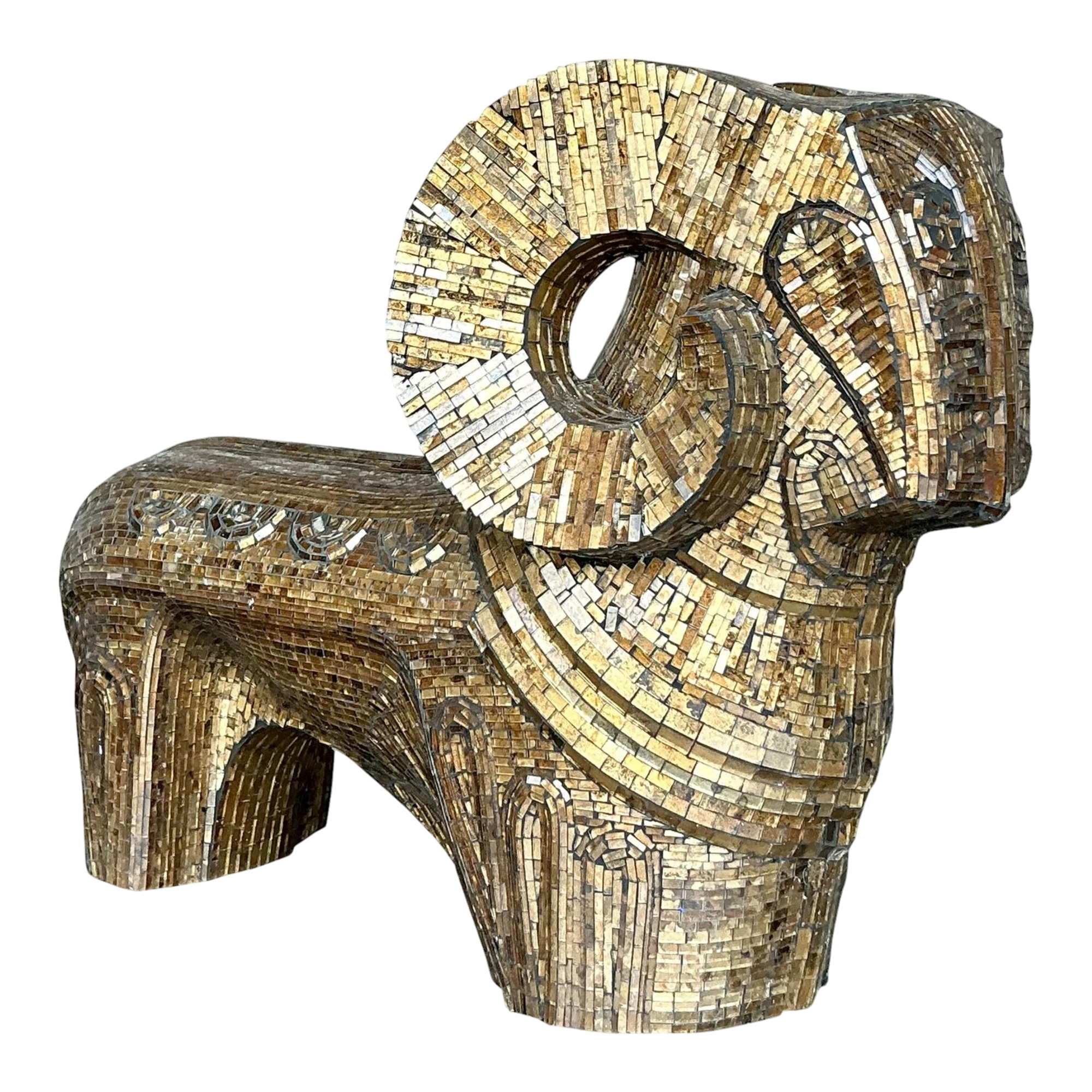 Late 20th Century Vintage Boho Glass Mosaic Abstract Ram
