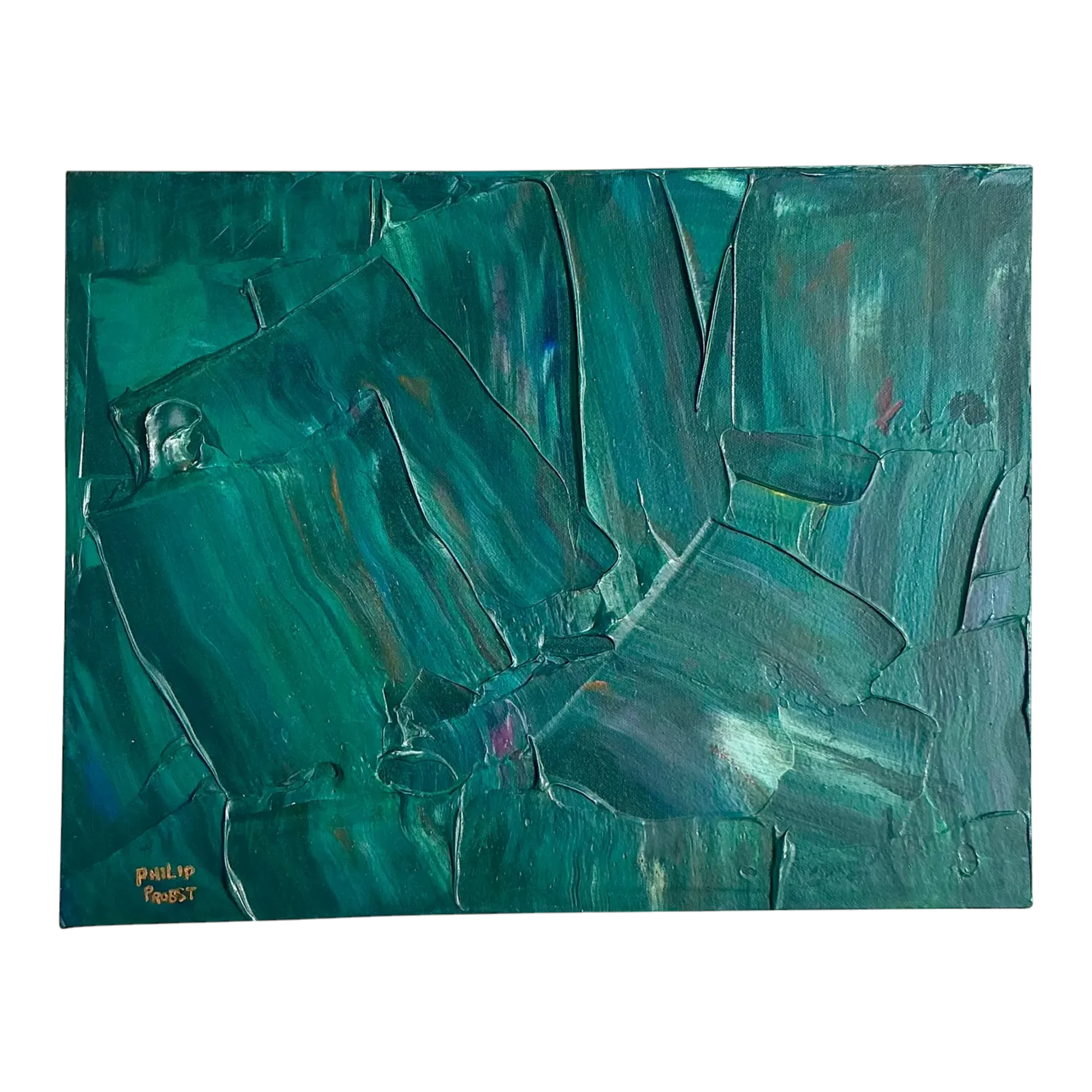 Late 20th Century Vintage Boho Impasto Original Abstract Oil Painting on Canvas