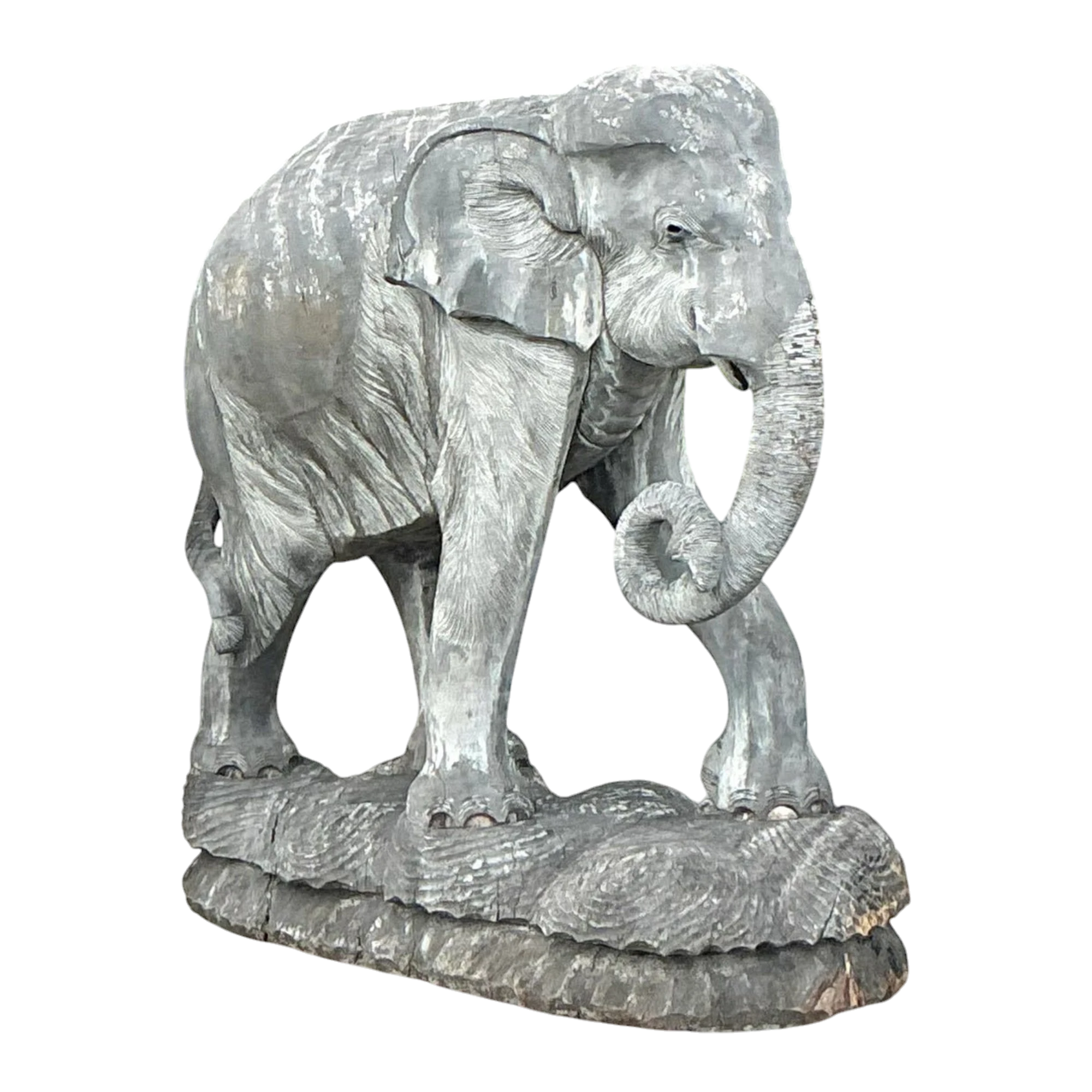Late 20th Century Vintage Boho Monumental Carved Wooden Elephant