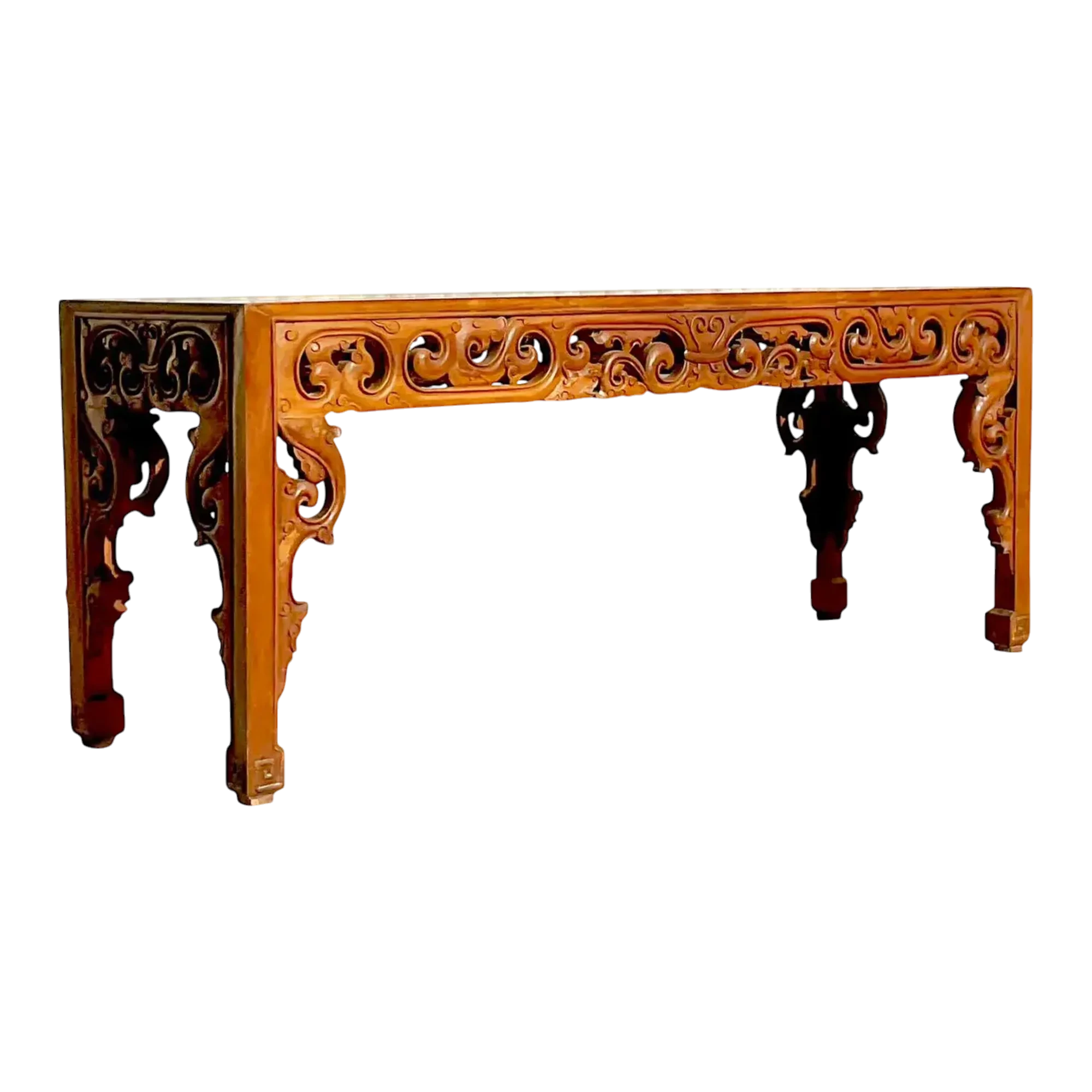 Late 20th Century Vintage Boho Monumental Hand Carved Console Table