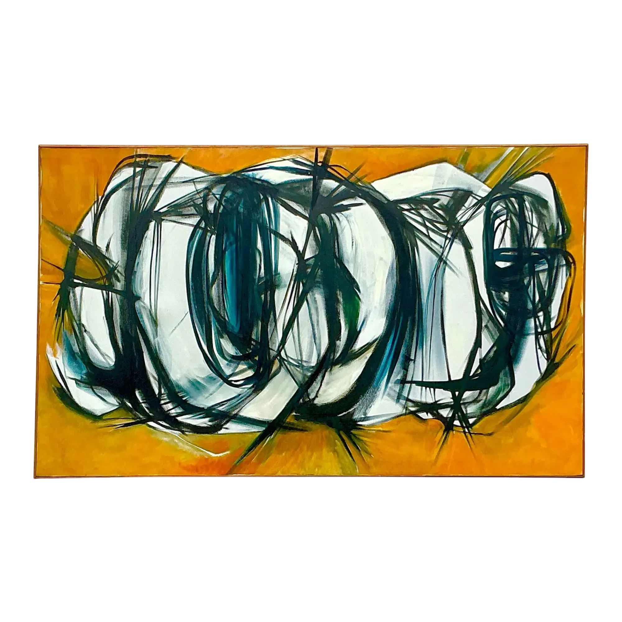 Late 20th Century Vintage Boho Original Abstract Oil Painting on Canvas