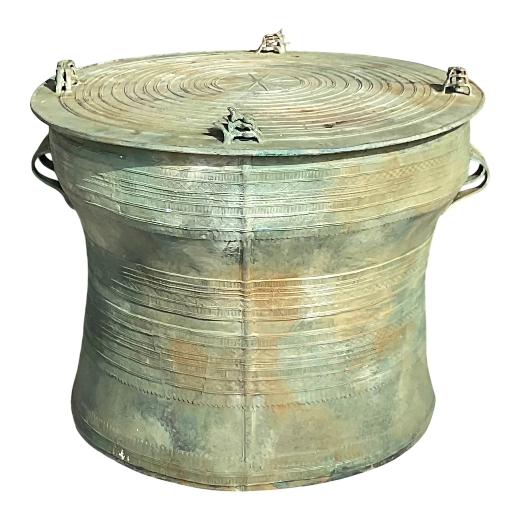Late 20th Century Vintage Boho Southeast Asian Bronze Rain Drum Table