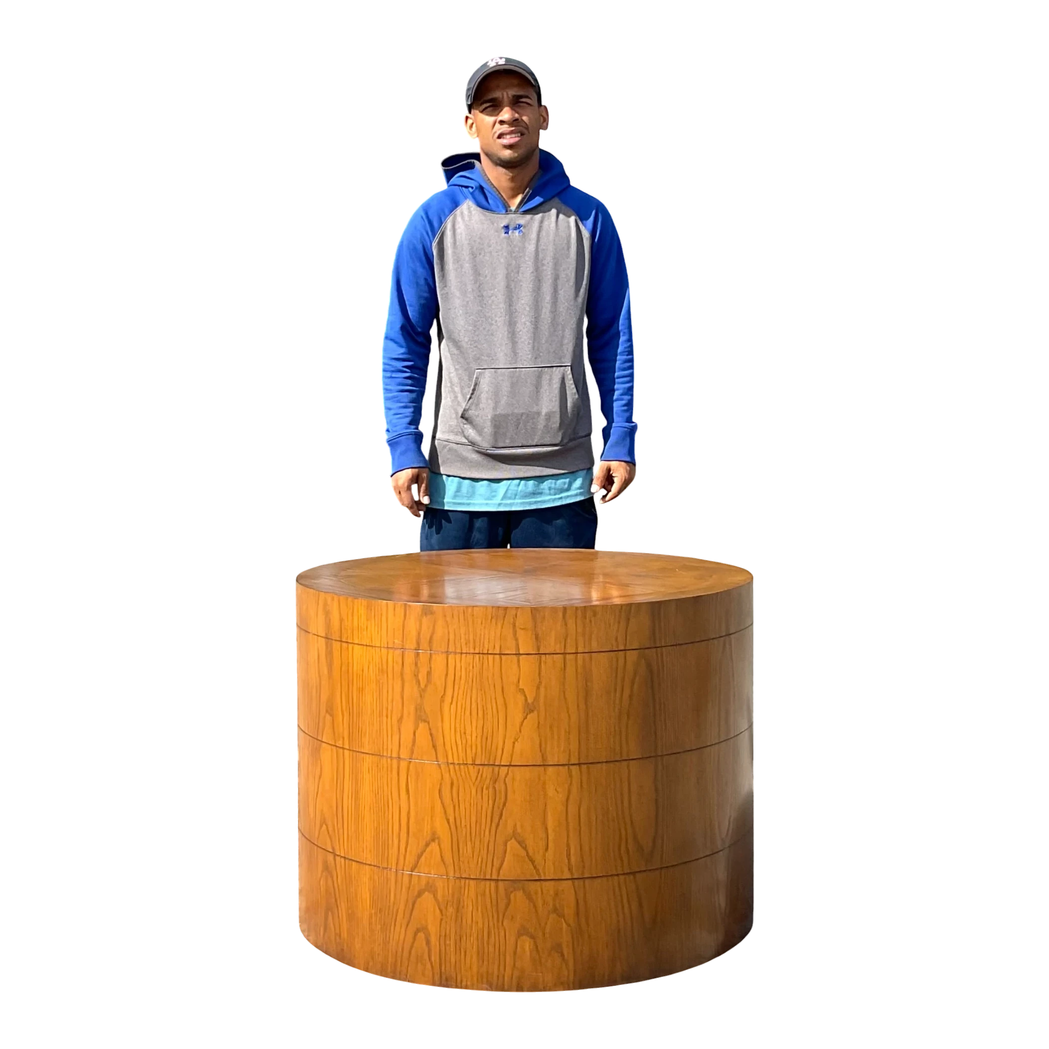 Late 20th Century Vintage Boho Three Band Wood Drum Table