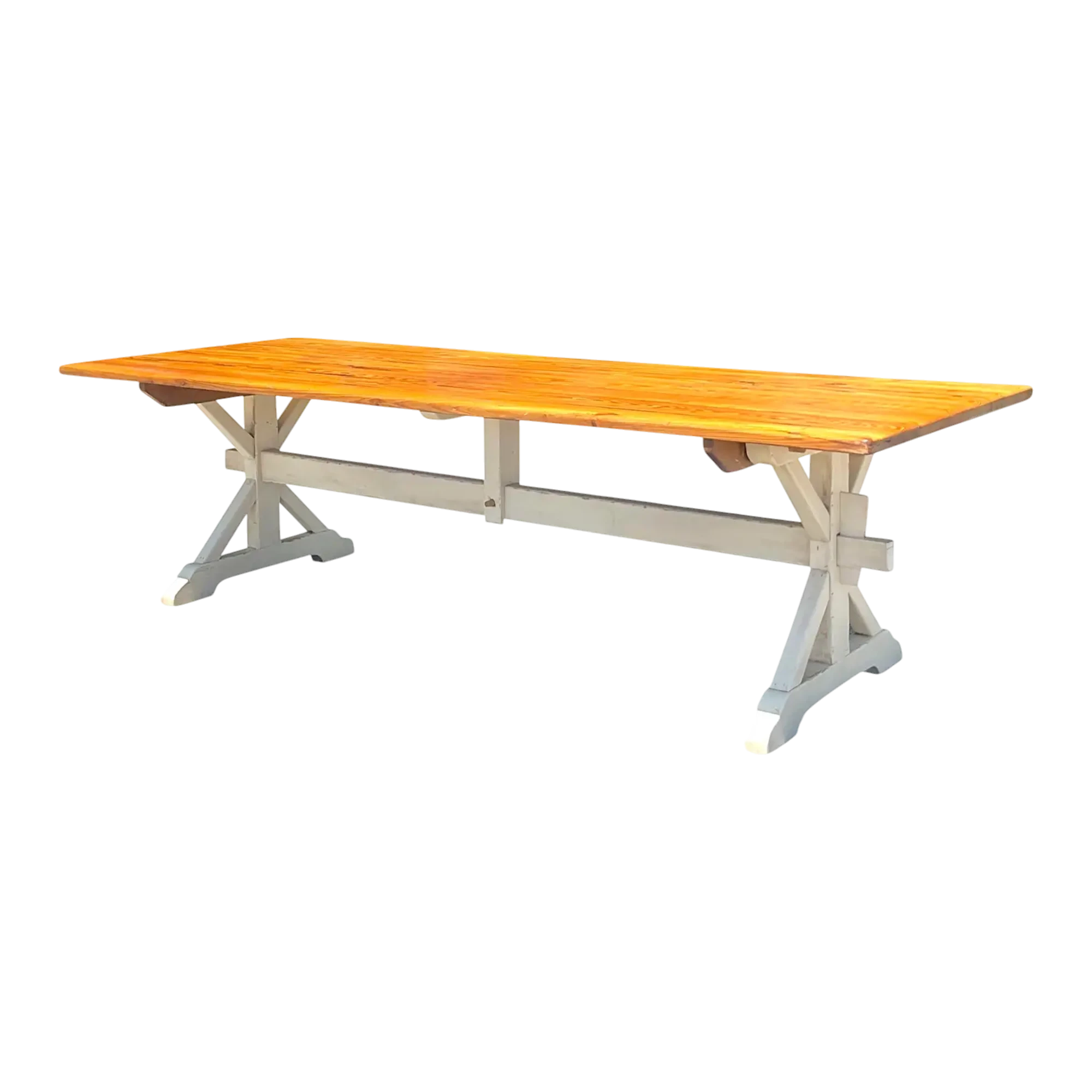 Late 20th Century Vintage Boho Trestle Plank Farm Table