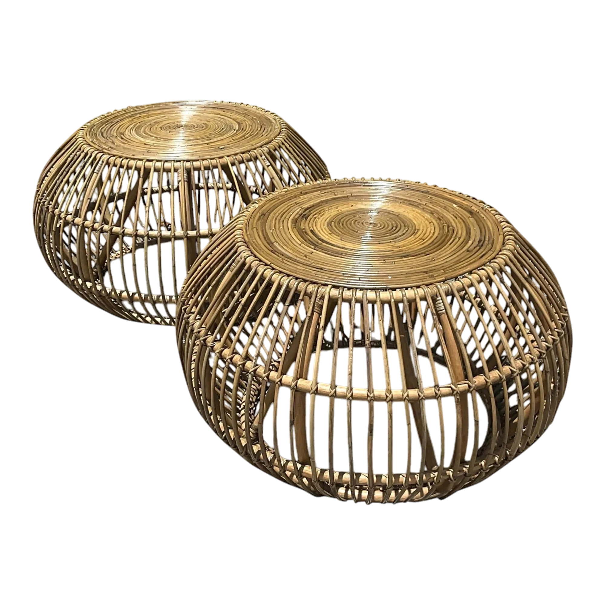Late 20th Century Vintage Coastal Bent Rattan Side Tables After Albini - a Pair