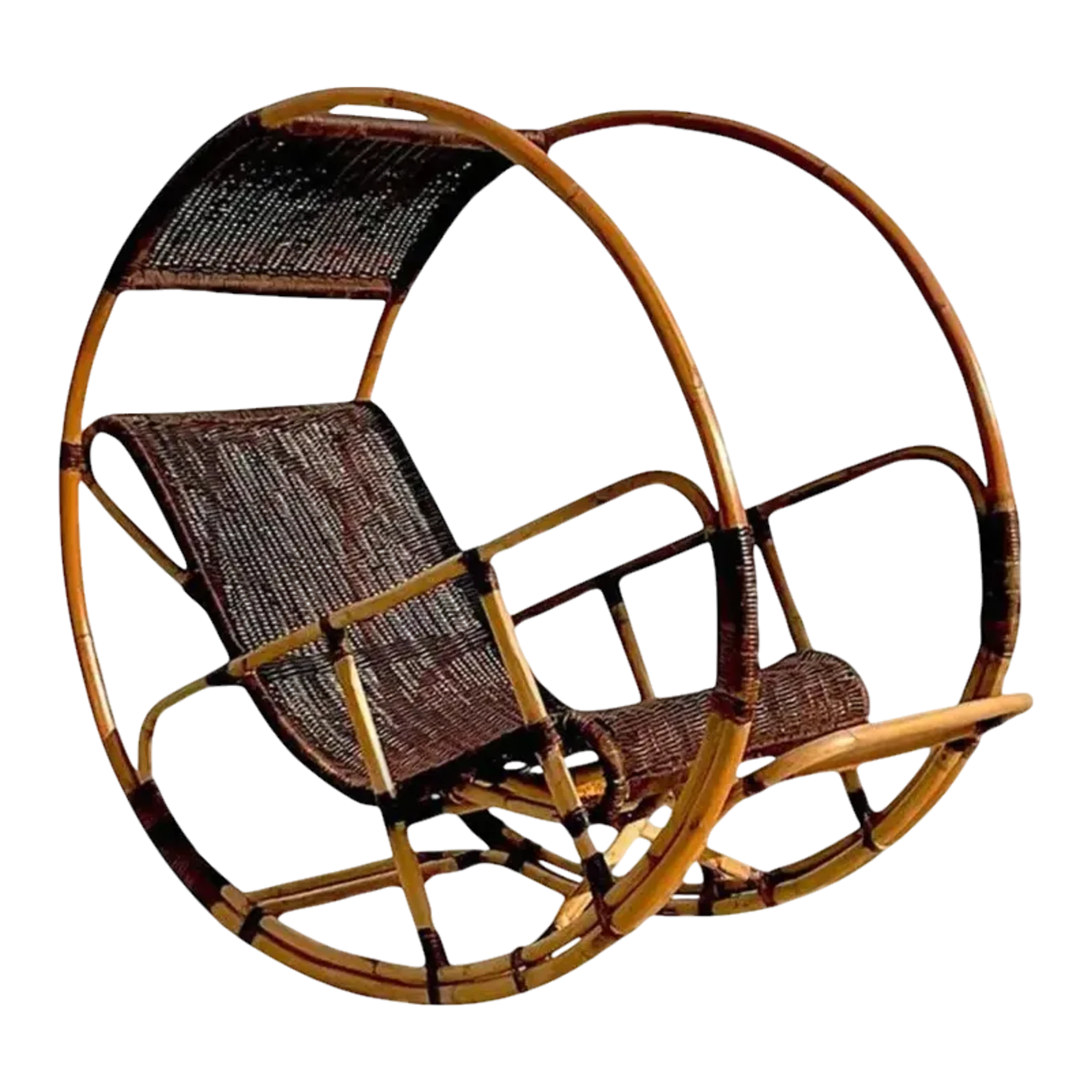 Late 20th Century Vintage Coastal Italian Wrapped Rattan After Franco Bettonica “Donaoldo”:Rocking Chair