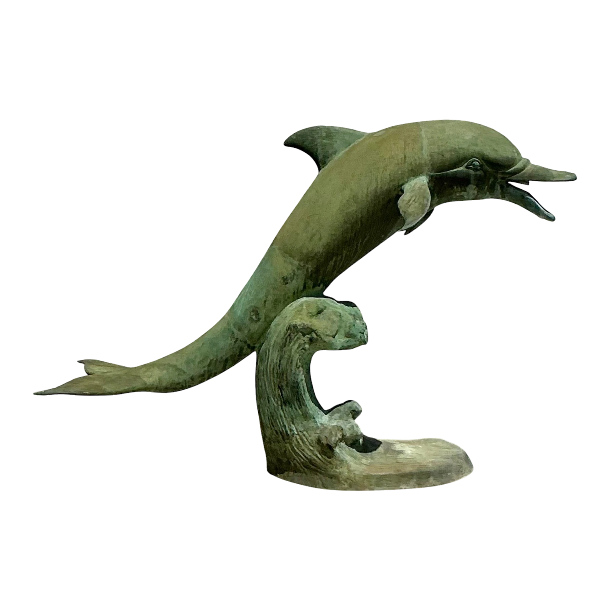 Late 20th Century Vintage Coastal Patinated Bronze Dolphin Sculpture