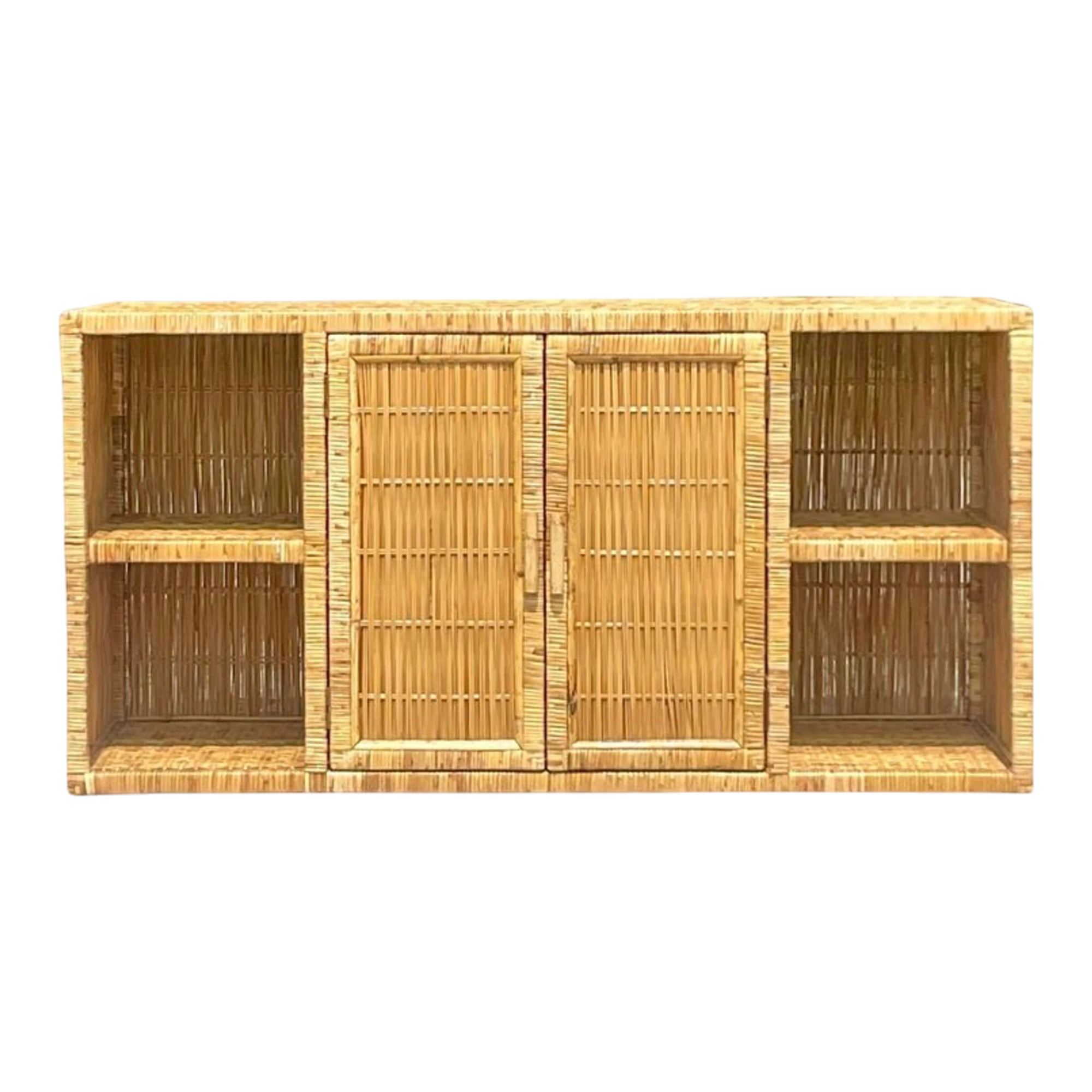Late 20th Century Vintage Coastal Woven Rattan Credenza