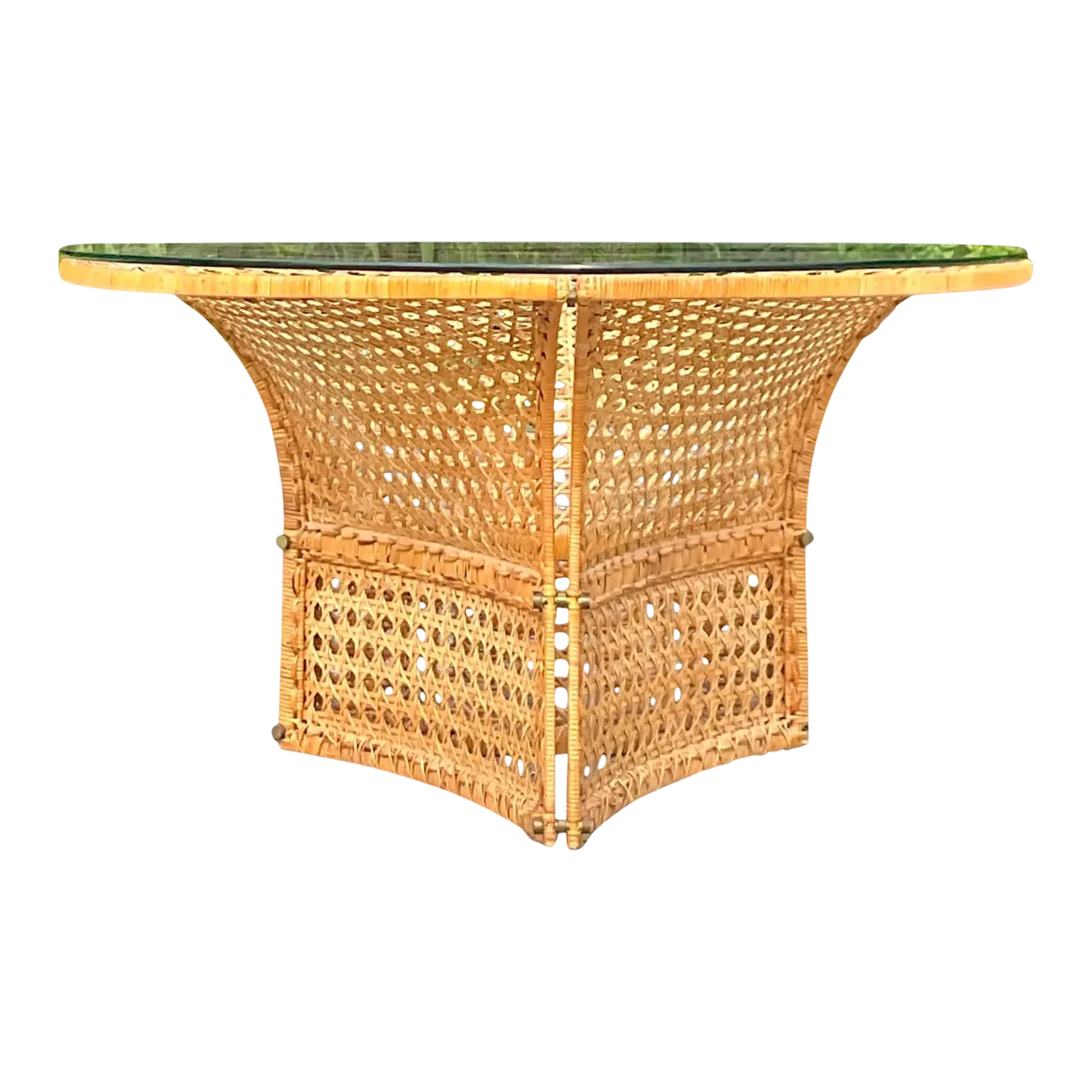 Late 20th Century Vintage Coastal Woven Rattan Dining Table After Danny Ho Fong